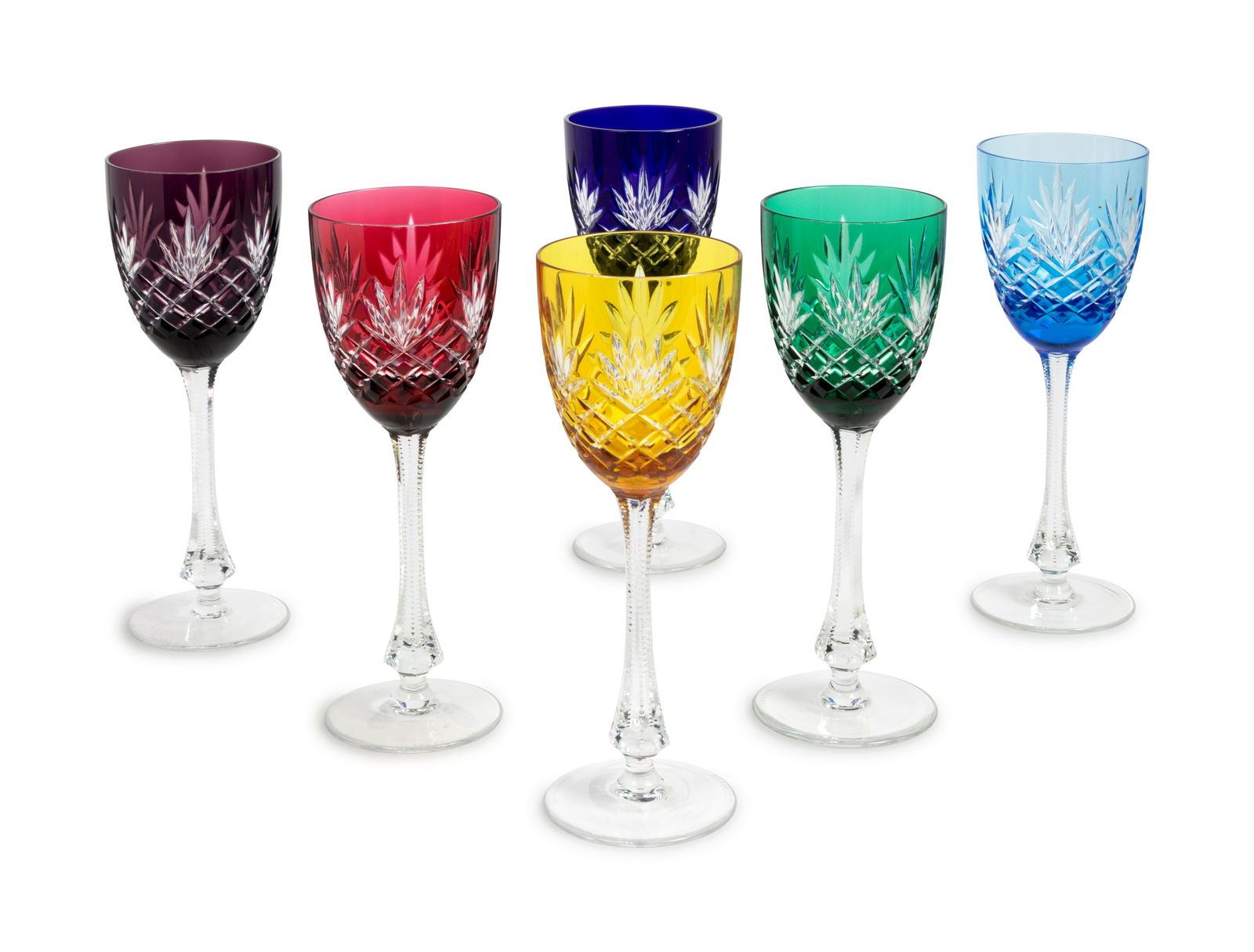 A Set of Six Faberge Colored Cut Glass Stems (1 of 2)