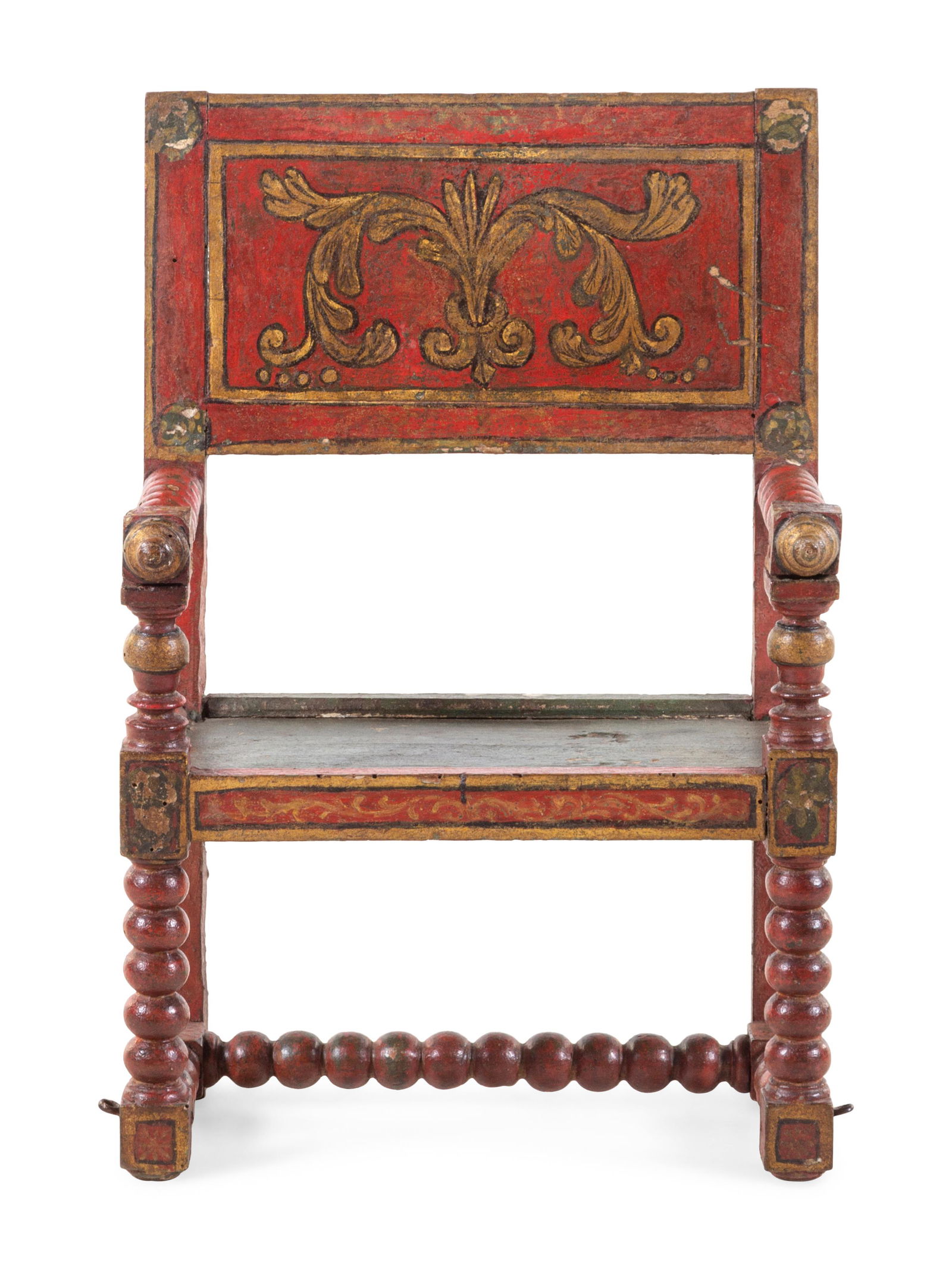 A Spanish Turned and Polychrome Painted Armchair for a (1 of 2)