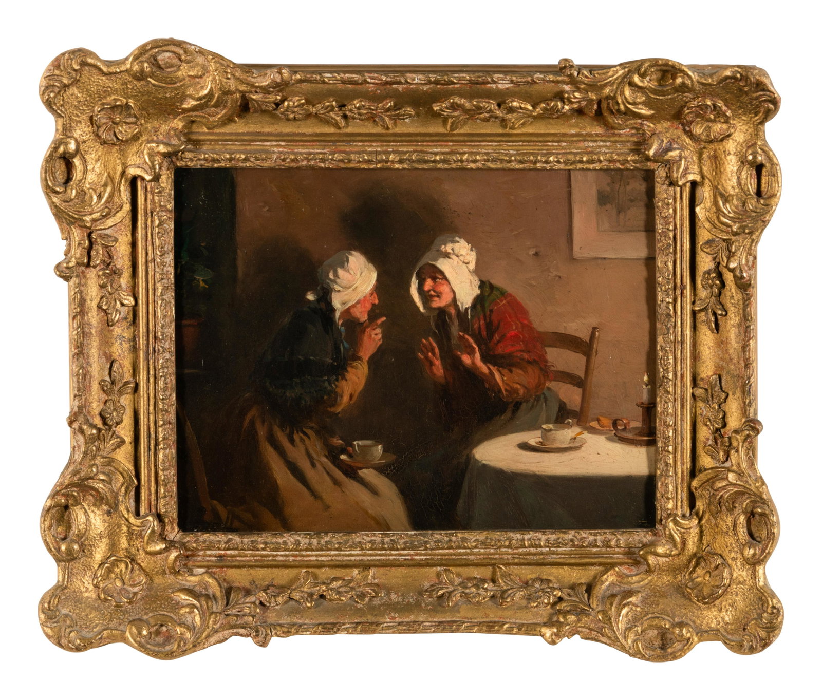 Continental School, 19th Century: Continental School, 19th Century Two Ladies Sharing a Story oil on canvas 10 x 13 inches. Property from the Collection of Dr. Marvin and Mary Ellen Johnson, Northbrook, Illinois