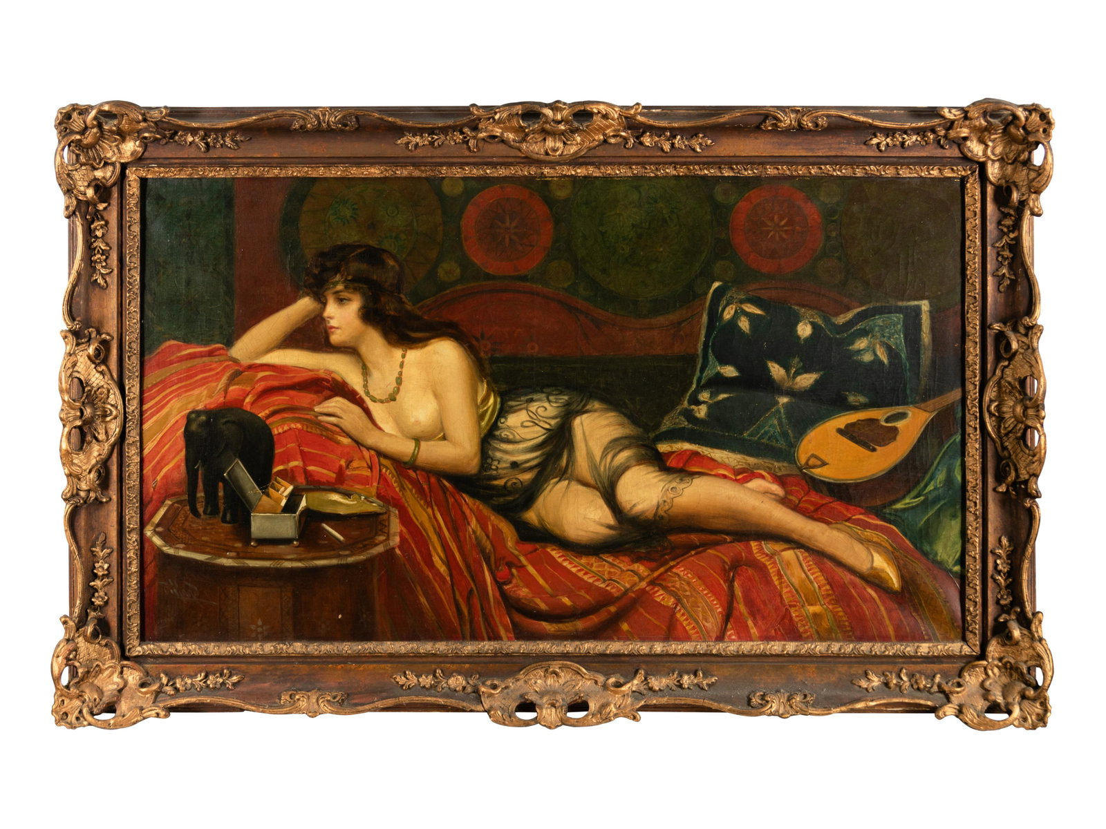 Continental School, 19th Century: Continental School, 19th Century Reclining Nude in Harem oil on canvas signed Pillard (lower left) 24 1/4 x 42 inches.