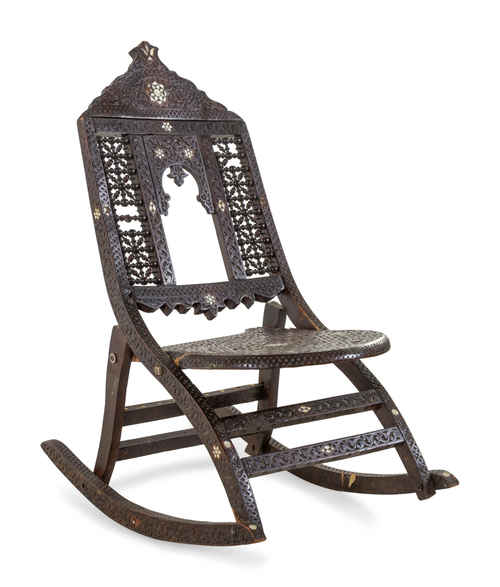 A Syrian Carved Walnut Rocking Chair (1 of 2)