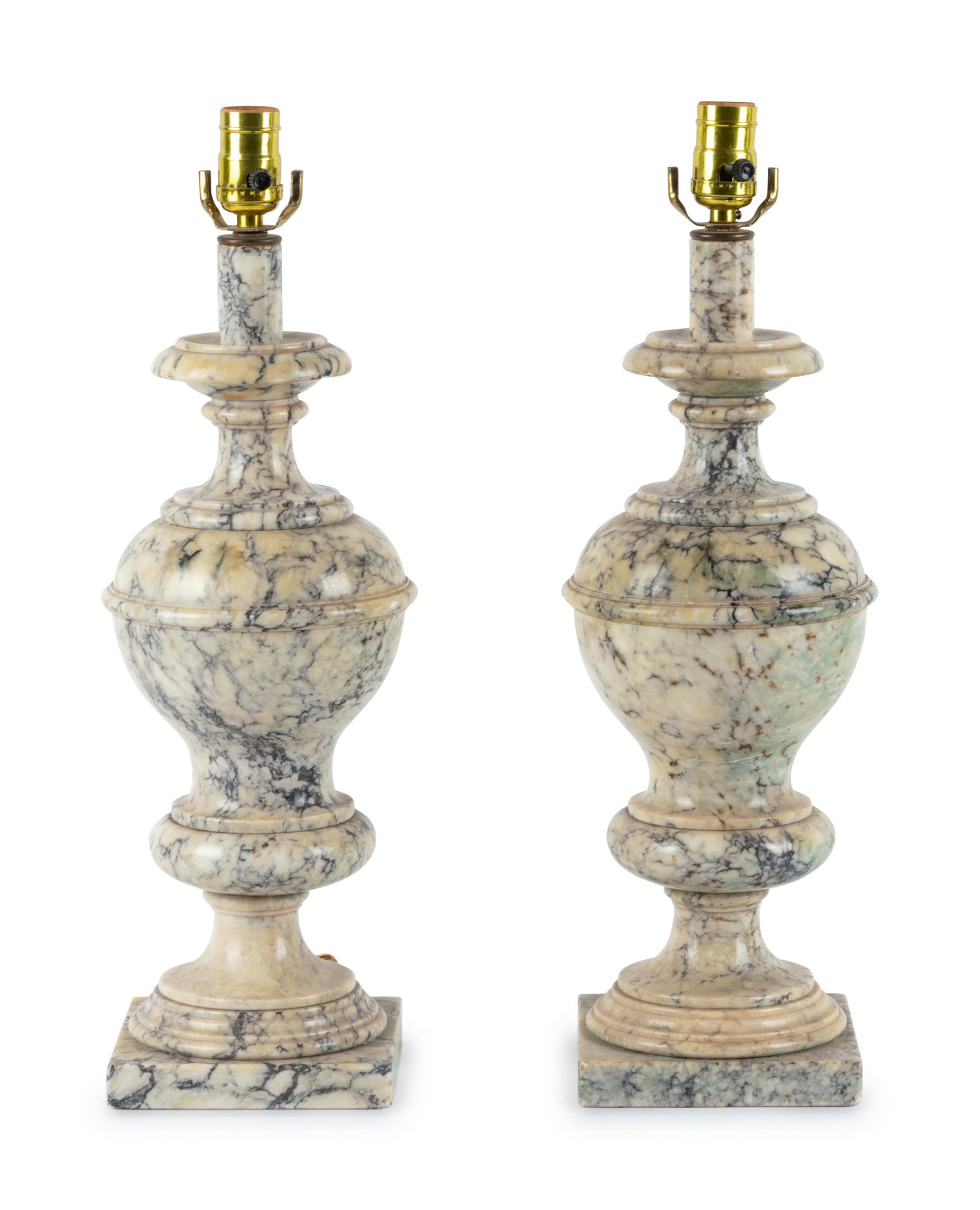 A Pair of Alabaster Finials Mounted as Lamps: A Pair of Alabaster Finials Mounted as Lamps 20th Century Height overall 18 1/2 inches. Property from the Collection of Susan Kroeger, Ltd., Winnetka, Illinois