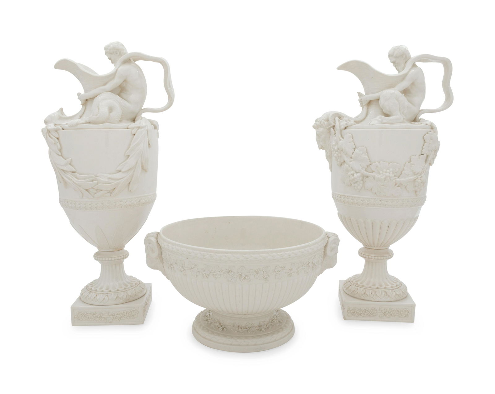 A Wedgwood Bisque Pottery Three-Piece Garniture (1 of 4)