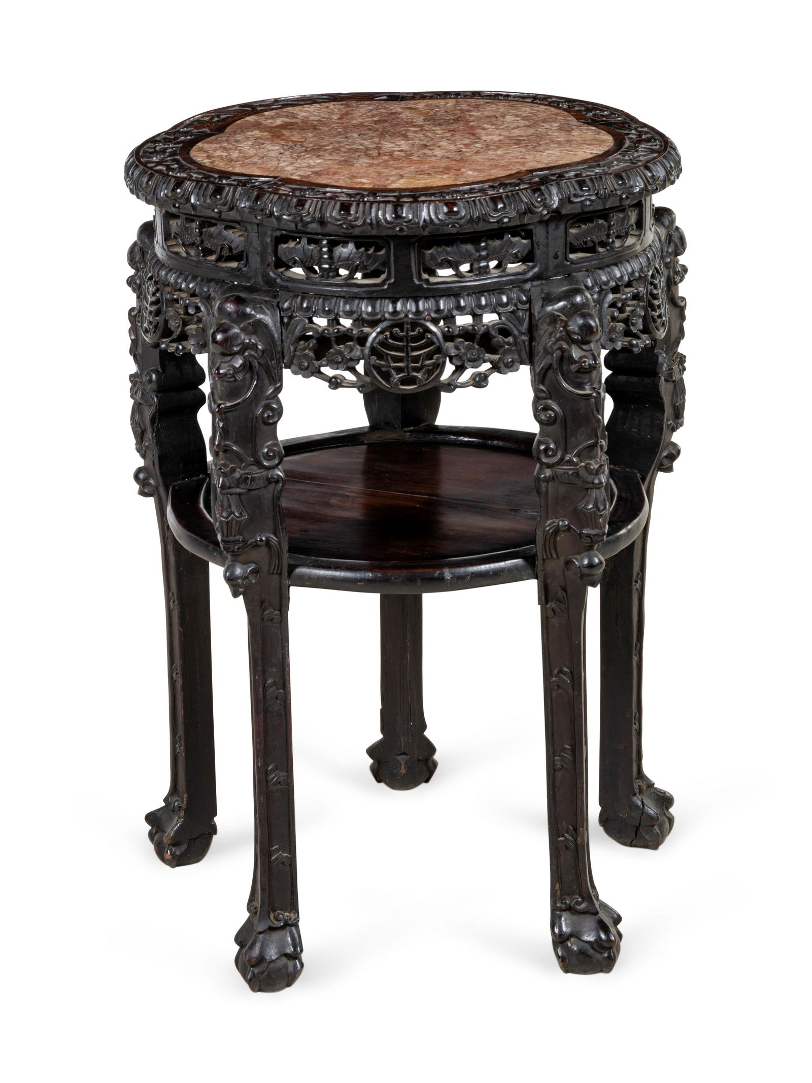 A Chinese Export Marble-Inset Hardwood Pedestal Table (1 of 2)