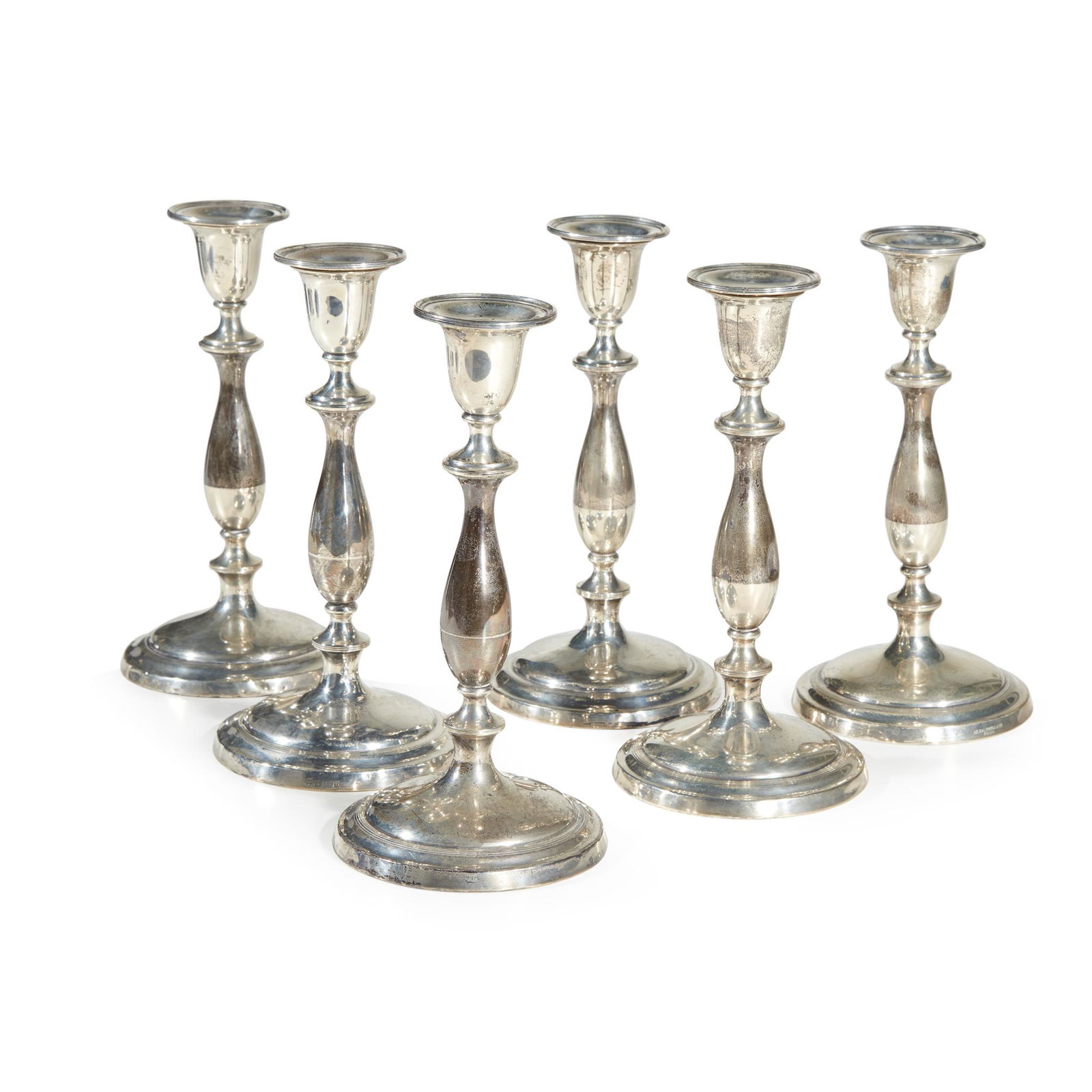 Six weighted English sterling candlesticks, 19th/20th (1 of 1)