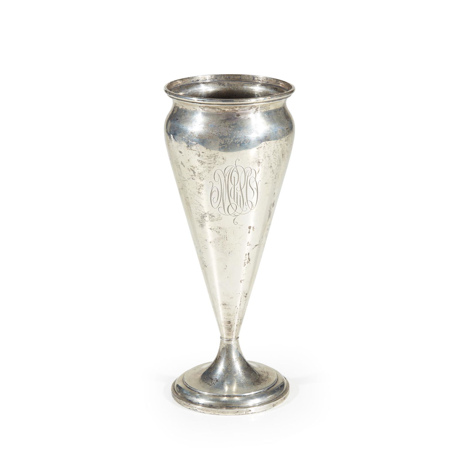 Sterling silver monogrammed weighted base flower vase, (1 of 1)
