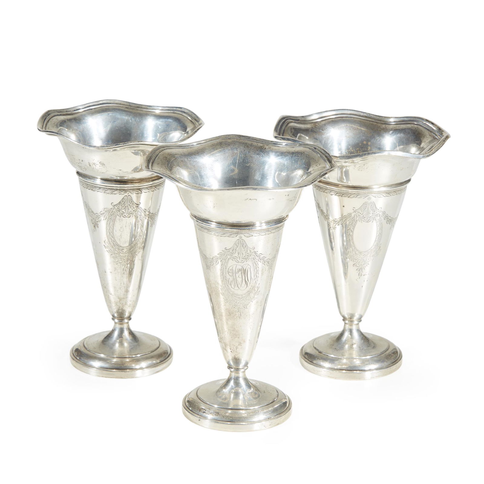 Three sterling silver weighted base vases, 19th/20th (1 of 1)