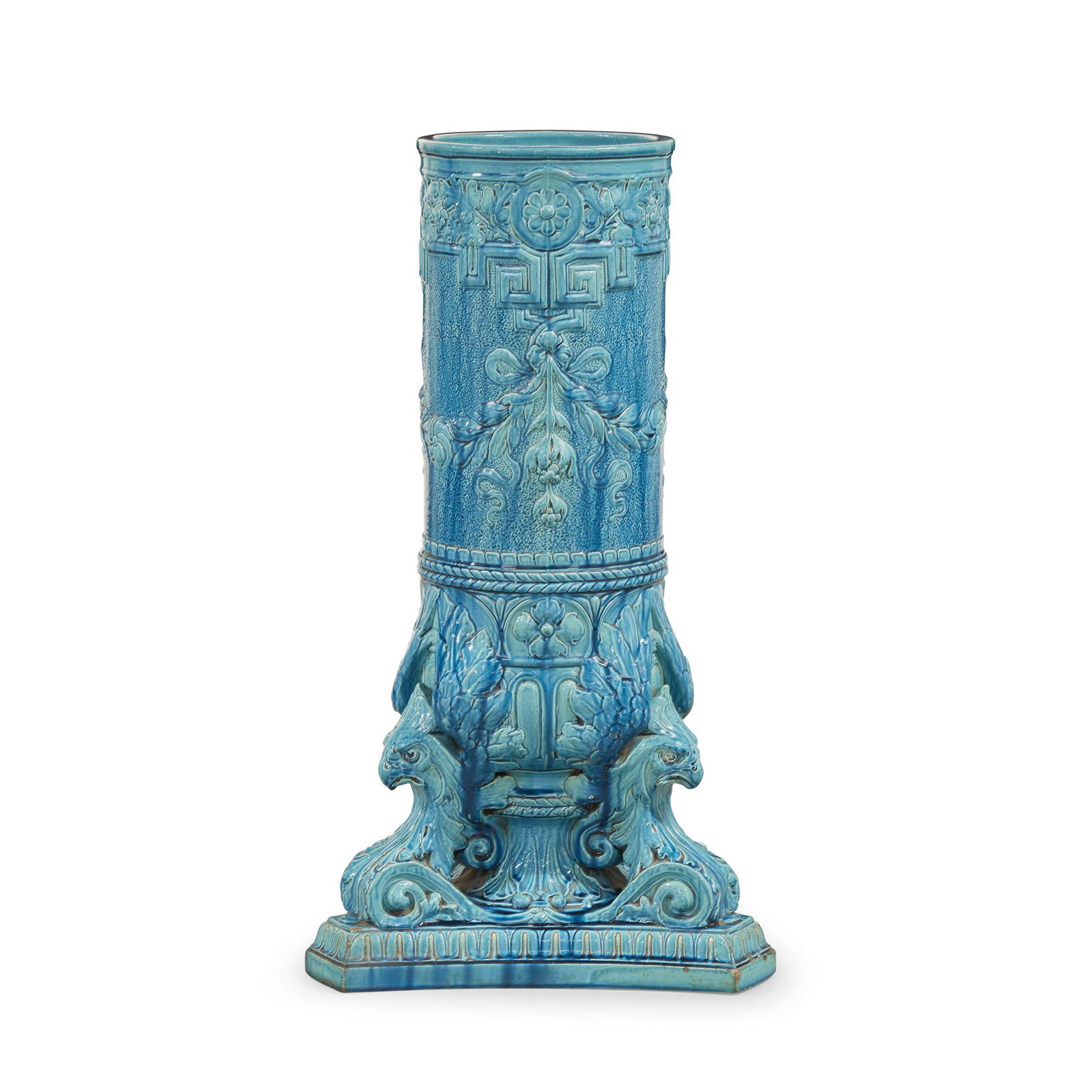 A Burmantofts faience turquoise-glazed umbrella stand, (1 of 1)