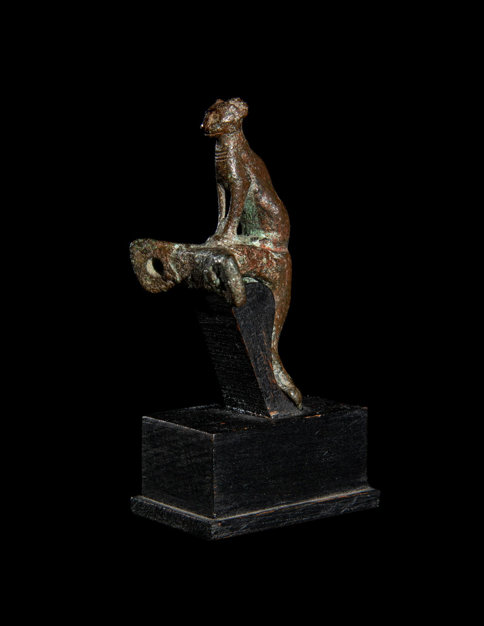 An Egyptian Bronze Handle with a Cat Height 3 1/4 (1 of 5)