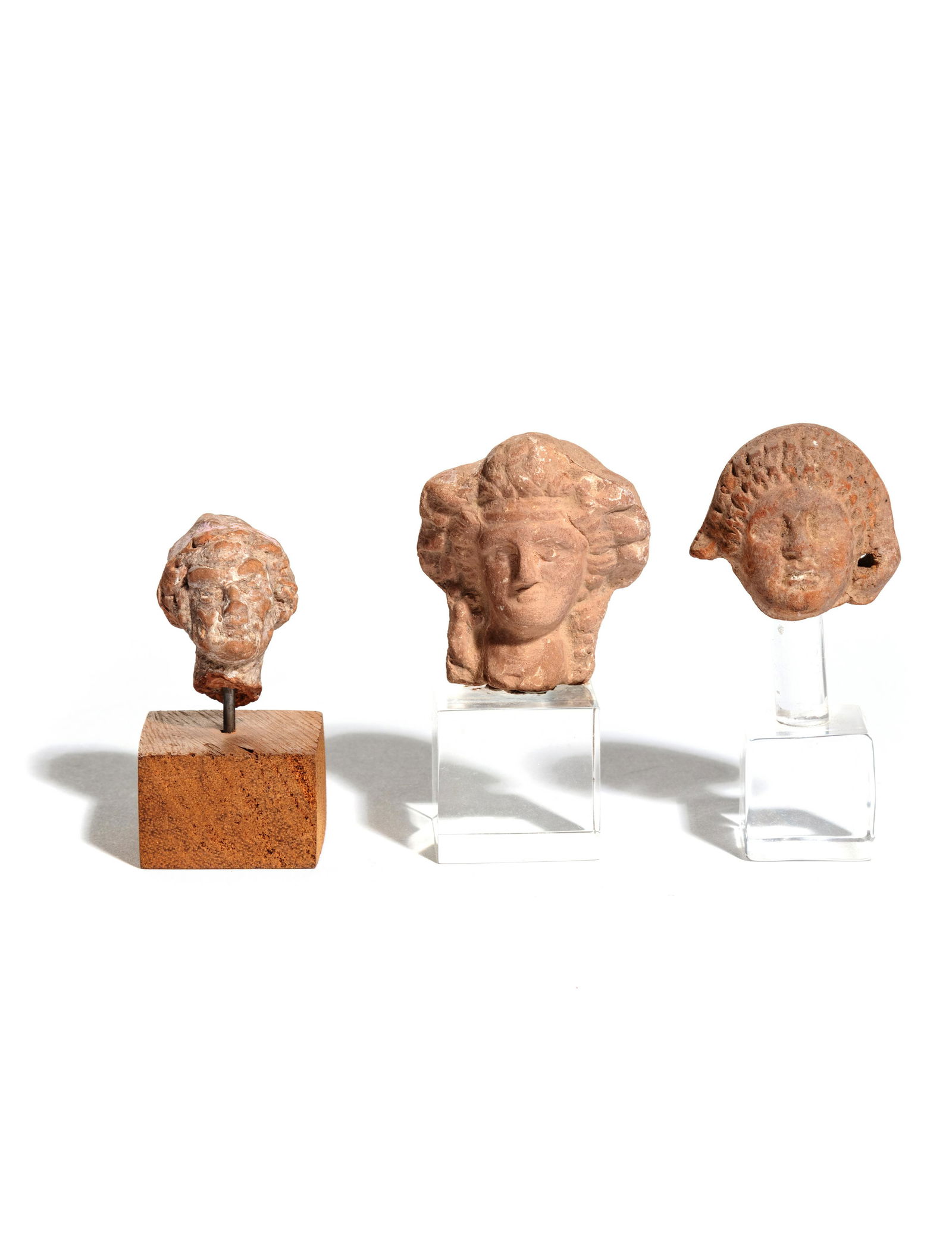 Three Graeco-Roman Terra Cotta Heads Height of tallest (1 of 3)