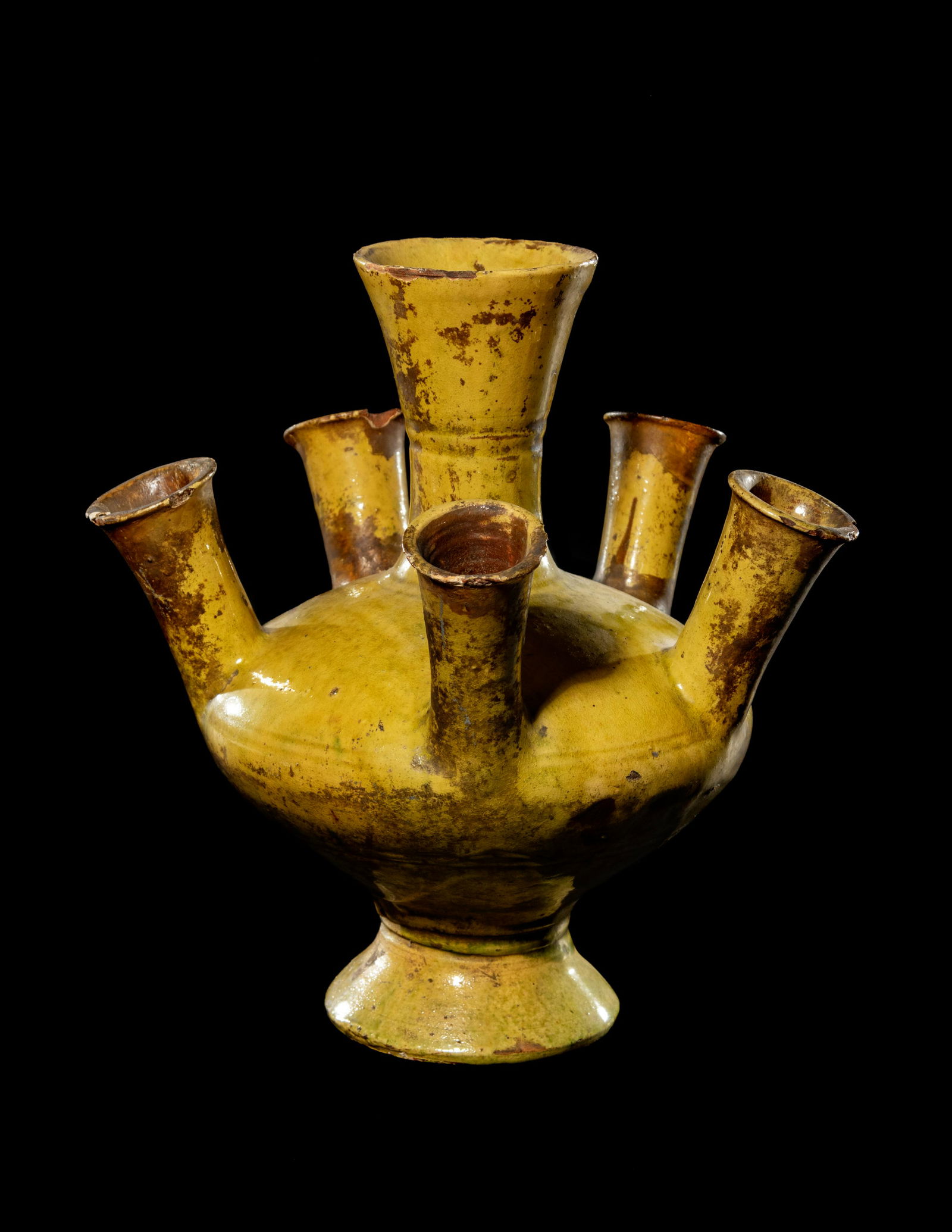 An Ochre-Glazed Six-Part Pottery Vase Height 17 inches. (1 of 4)