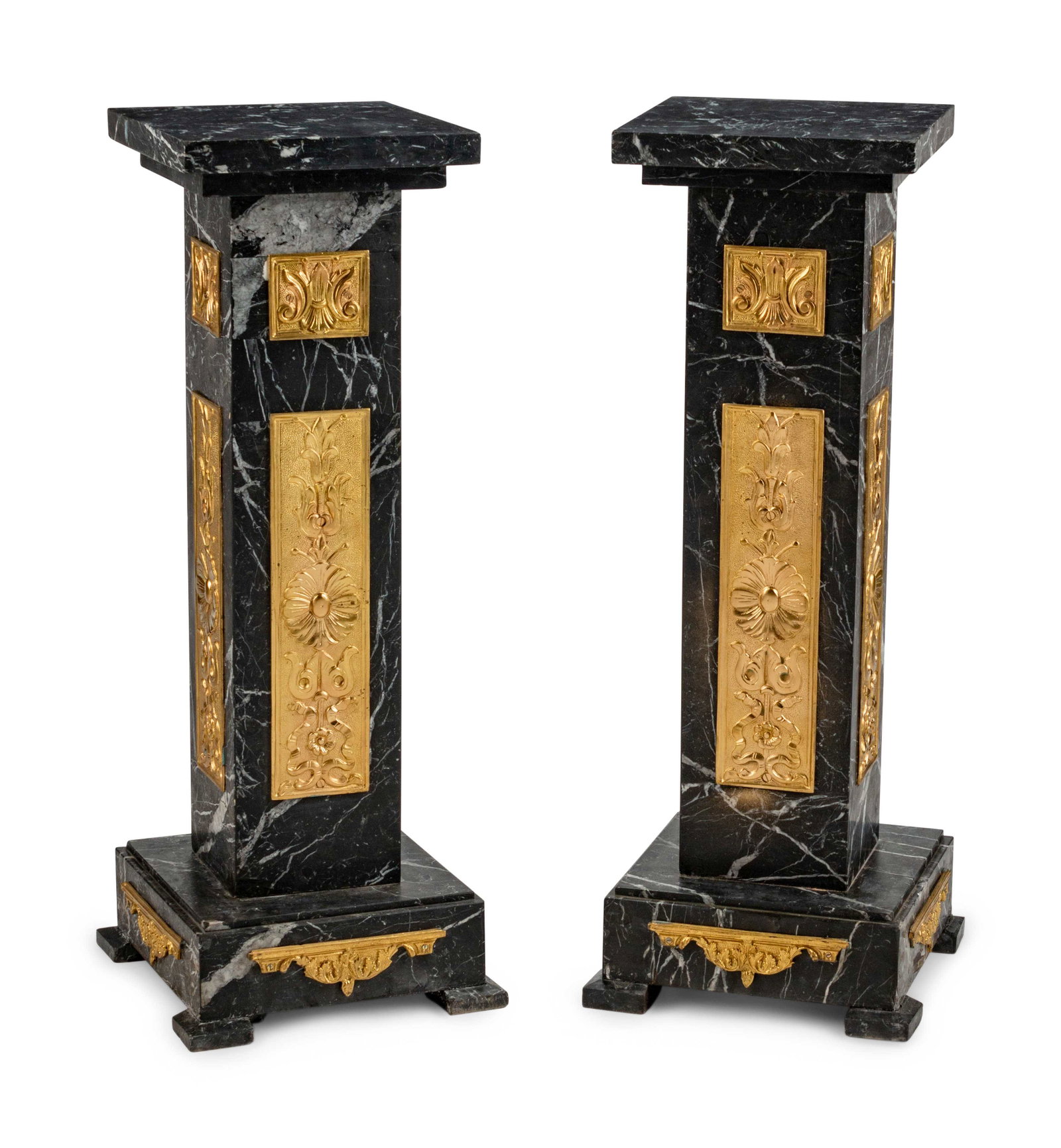 A Pair of Louis XVI Style Gilt-Bronze-Mounted Marble: A Pair of Louis XVI Style Gilt-Bronze-Mounted Marble Pedestals Height 43 1/2 x width 16 x depth 16 inches.