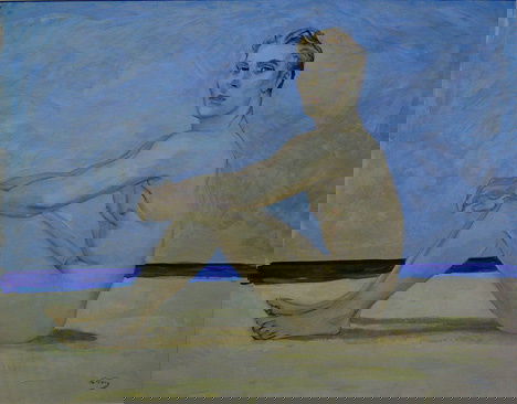 EMLEN ETTING (american 1905-1993) SEATED MAN ON A: EMLEN ETTING (american 1905-1993) SEATED MAN ON A BEACH signed, oil on paper 18 x 23 in.