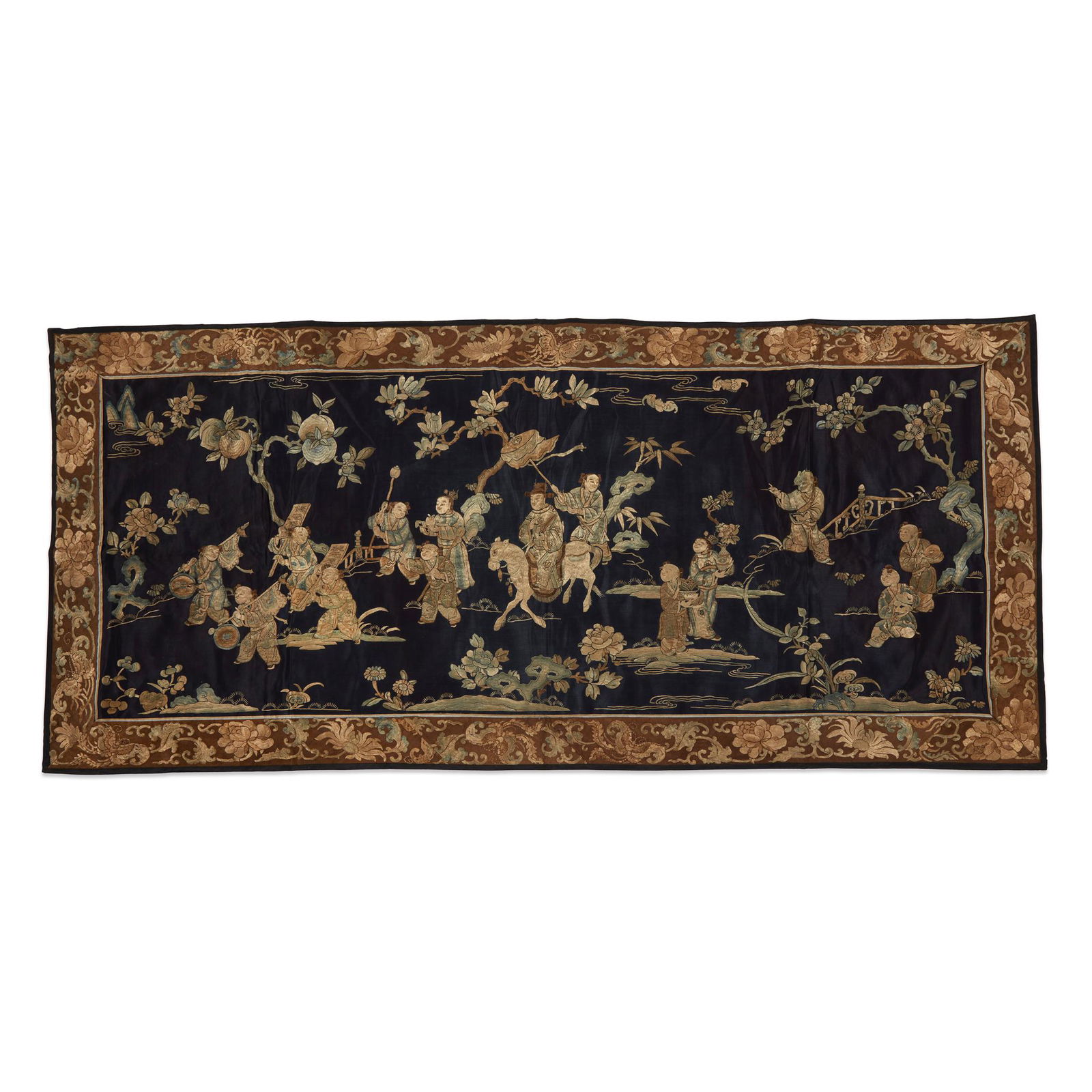 Two Chinese silk embroidered panels, Qing dynasty, 19th (1 of 4)