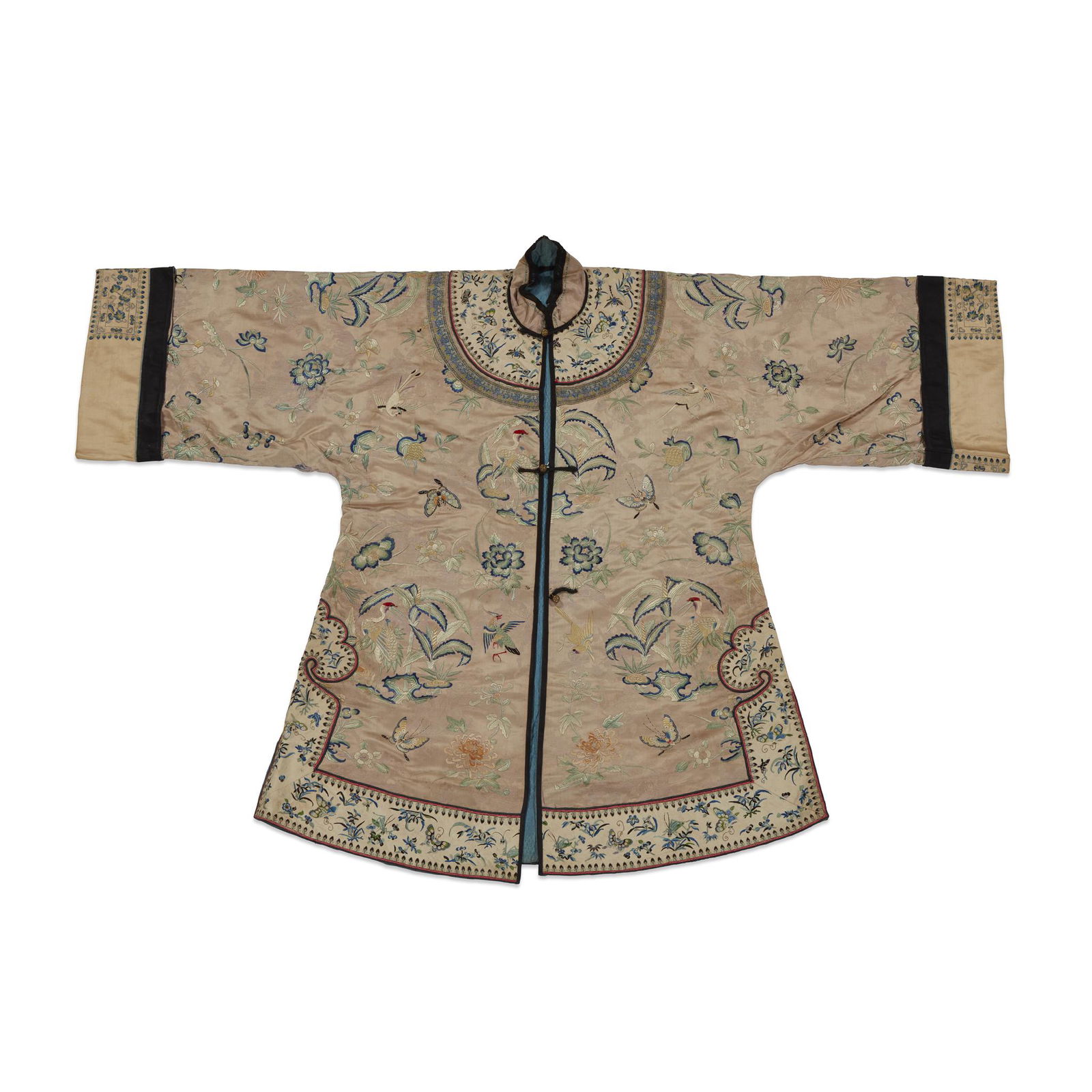 A Chinese embroidered pale pink silk ladies surcoat, (1 of 3)