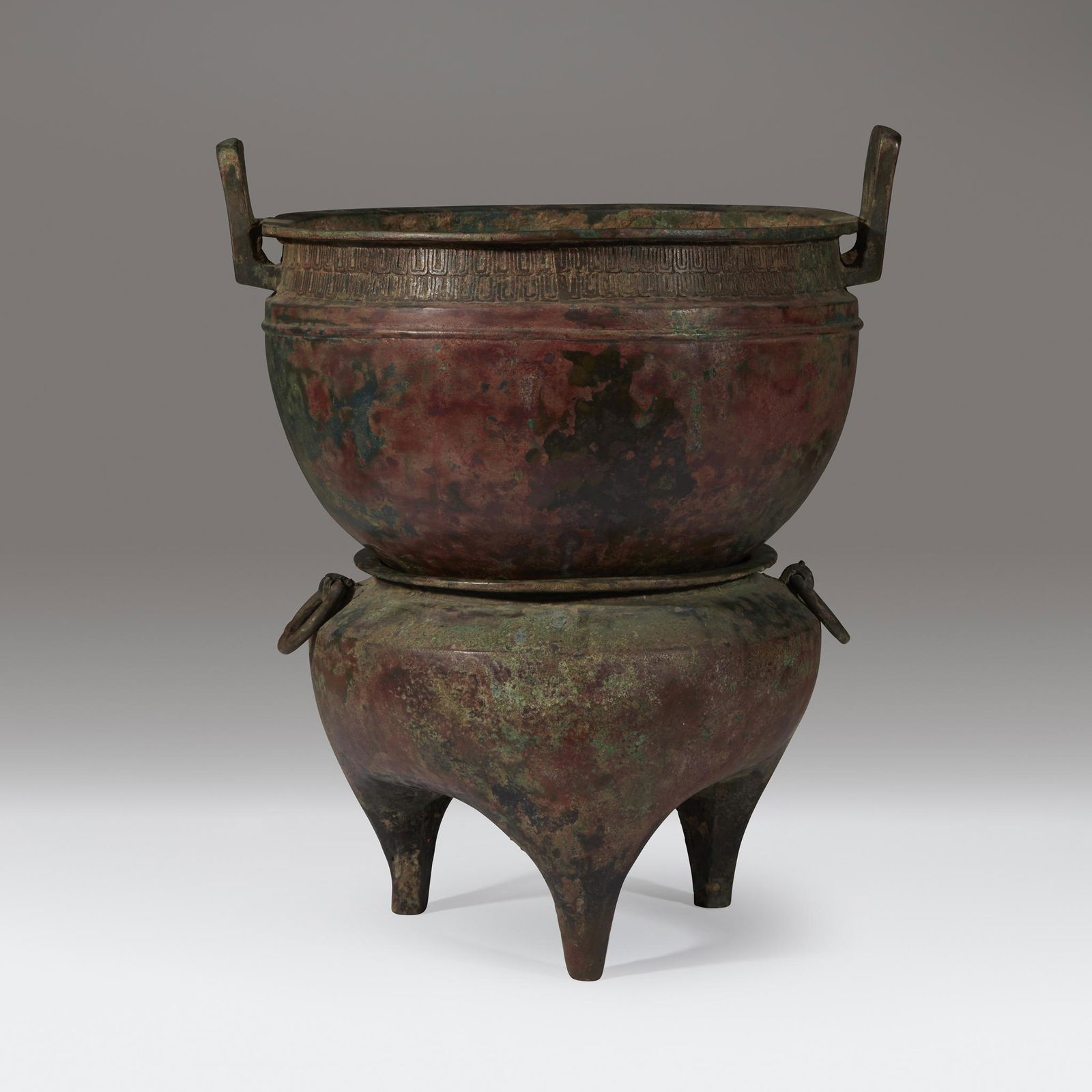 A Chinese archaic bronze steamer and associated stand, (1 of 3)