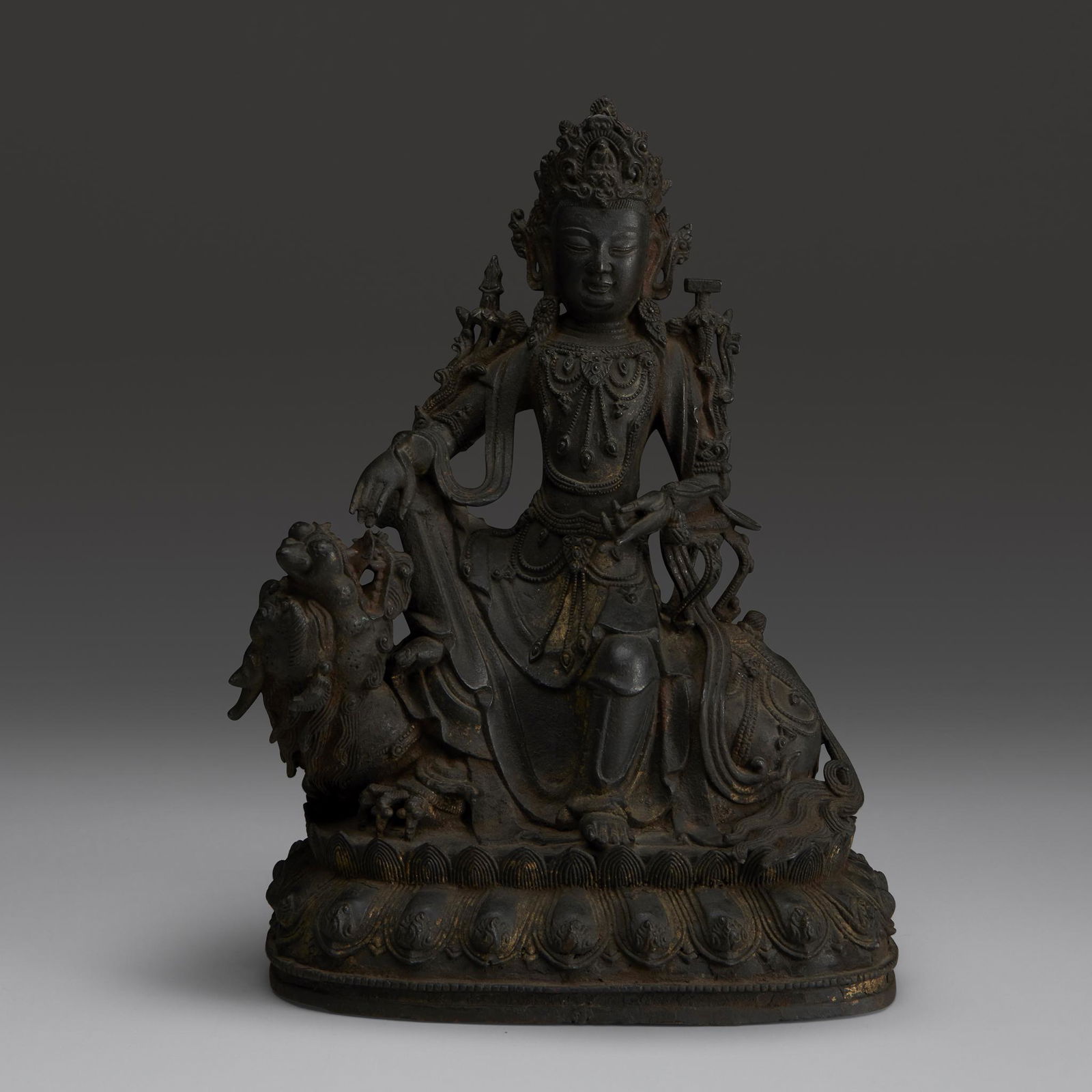A Chinese bronze figure of the bodhisattva Wenshu (1 of 3)