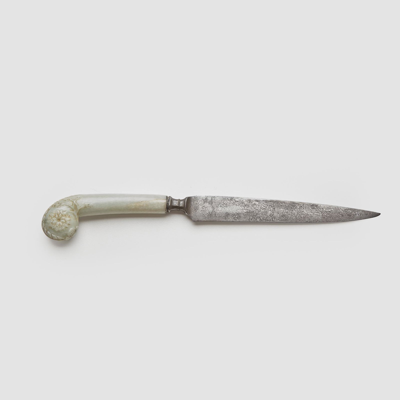 A Mughal kard dagger with carved pale celadon jade (1 of 2)