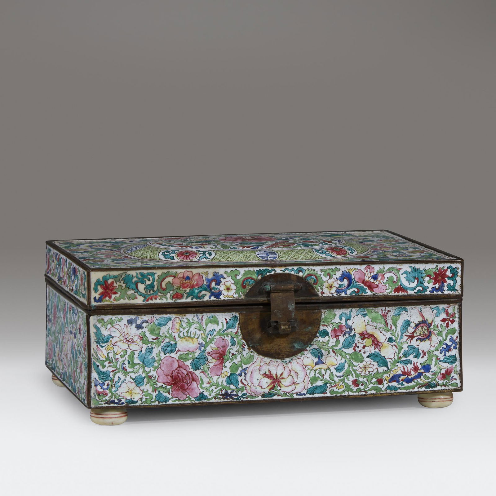 A Chinese enameled copper box, Qing dynasty (1 of 3)