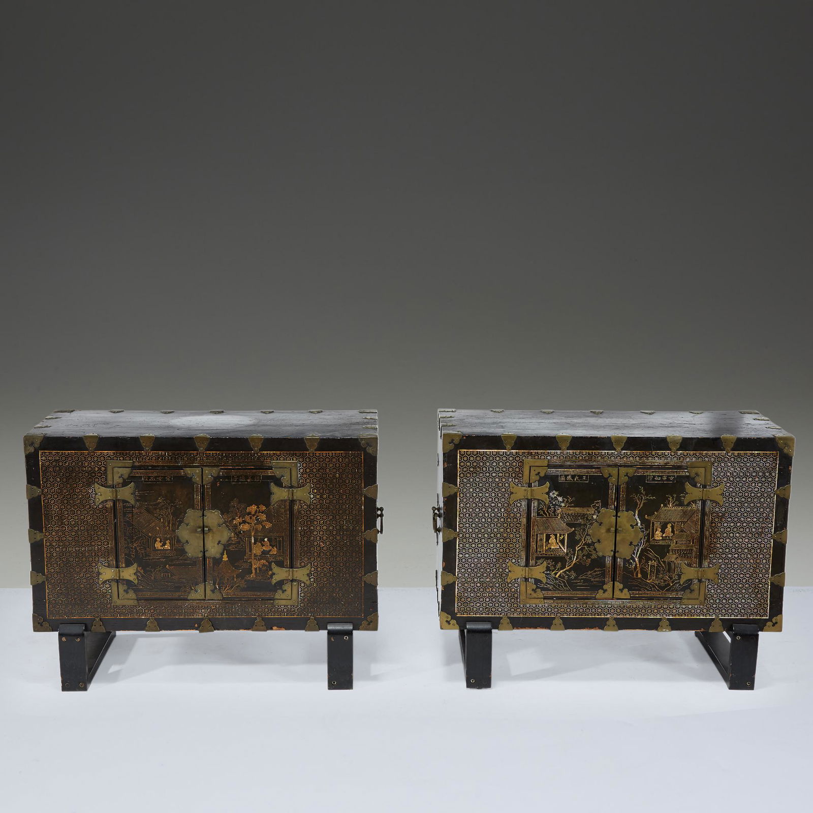 A pair of Korean mother of pearl-inlaid lacquered wood (1 of 4)