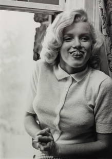 John Vachon (American, 1914-1975) Marilyn Monroe with: John Vachon (American, 1914-1975) Marilyn Monroe with Tongue and Marilyn Monroe with Sculpture (a pair of works), 1956 silver gelatin print 9 x 6 1/2 inches. Provenance: Michael H. Lord Gallery, Milwu