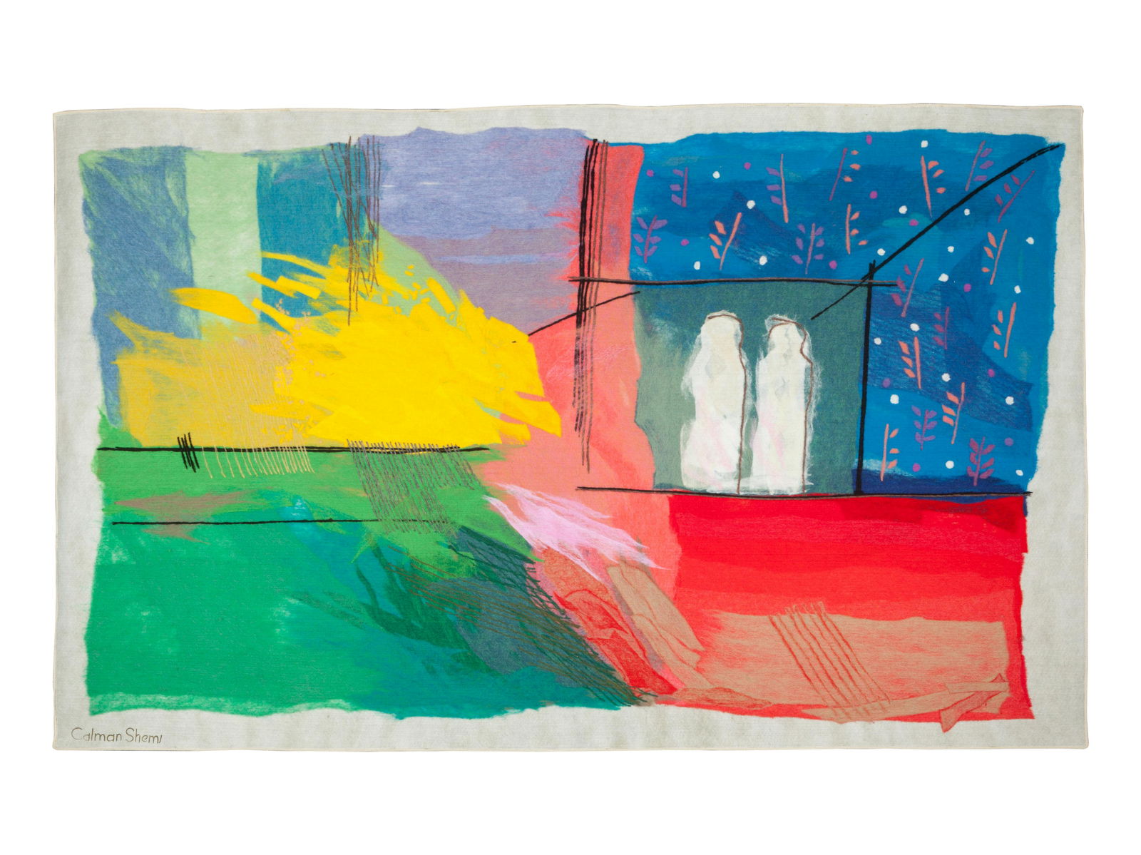 Calman Shemi (Argentine, b. 1939) "Canopy" #4: Calman Shemi (Argentine, b. 1939) "Canopy" #4 tapestry signed Calman Shemi (lower left); signed and titled (verso) 49 x 79 inches.