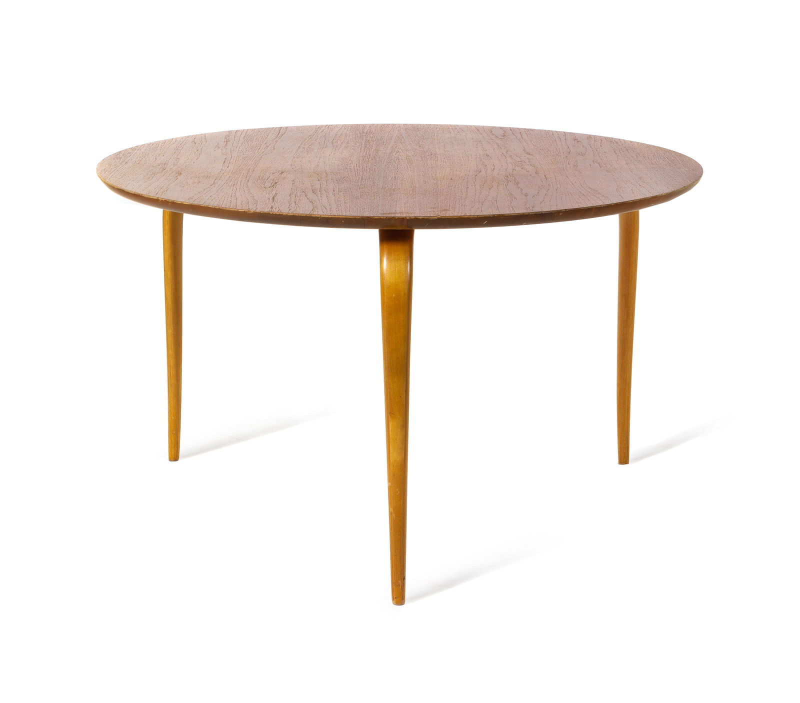 Bruno Mathsson (Swedish, 1907-1988) Annika Side: Bruno Mathsson (Swedish, 1907-1988) Annika Side TableFirma Karl Mathsson, Sweden teak, beechwood manufacturer's brand to underside H 20 x Diameter 33 1/2 inches
