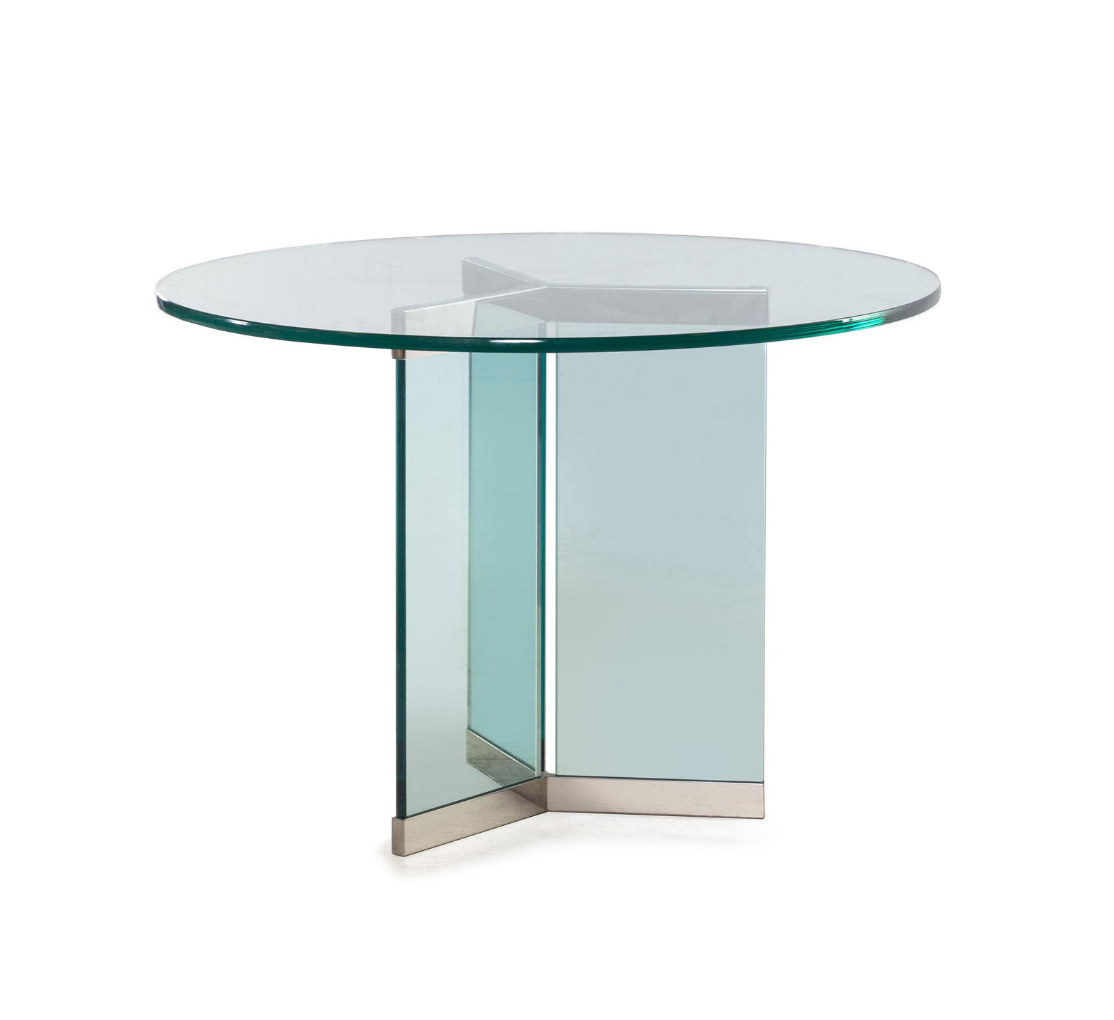 Brueton American, Late 20th Century Channel Table: Brueton American, Late 20th Century Channel Table glass, stainless steel H 28 x Diameter 42 inches