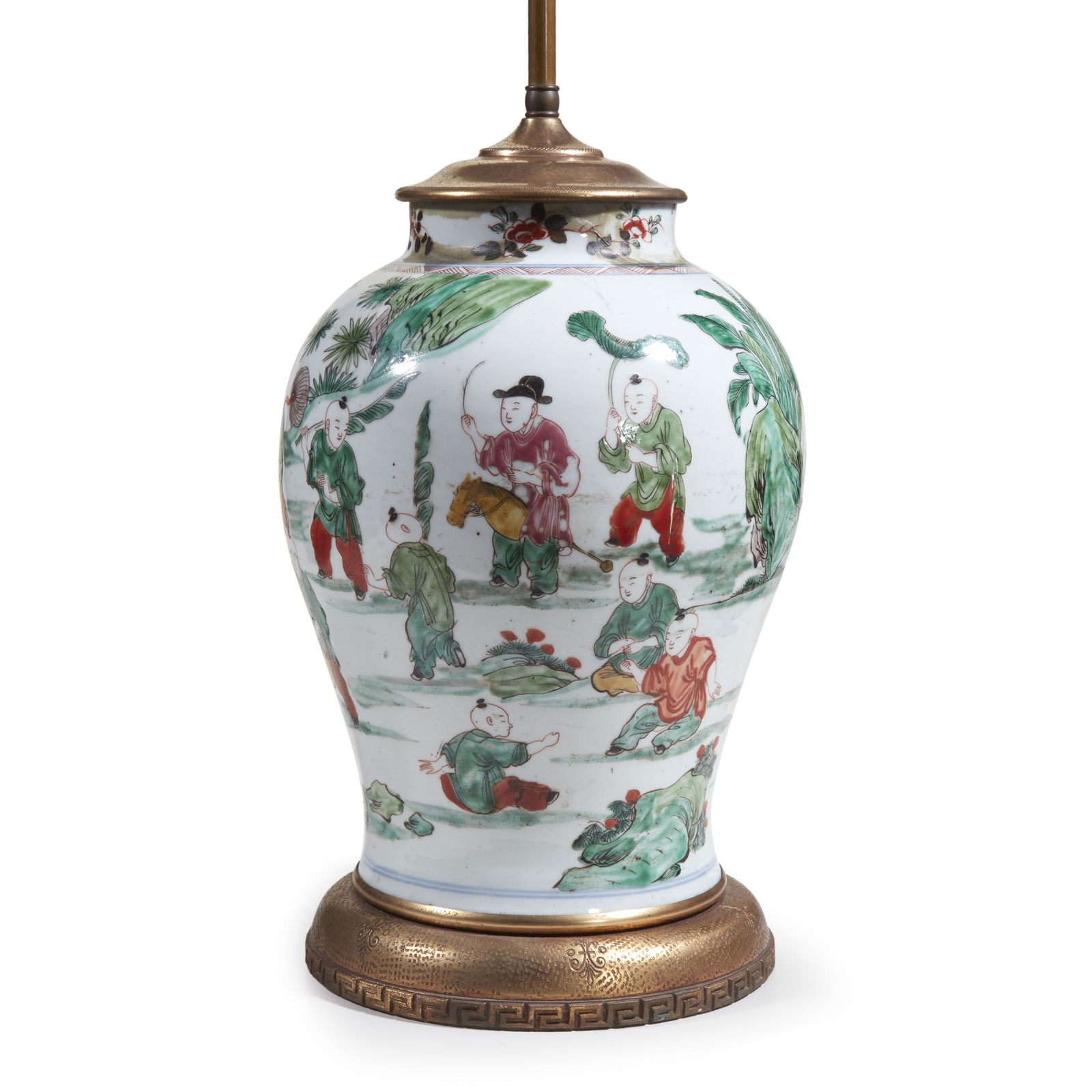 A Chinese rose-verte enameled porcelain "Boys" jar, (1 of 2)
