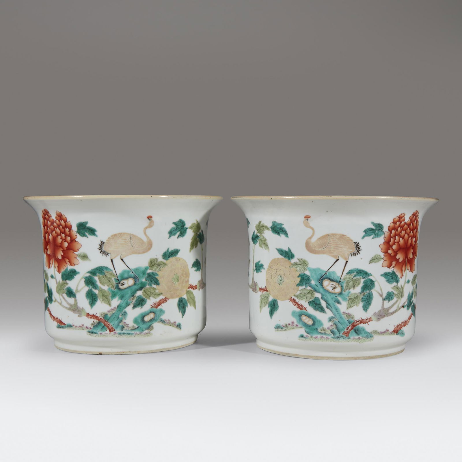 A pair of Chinese enameled porcelain jardinières, Late (1 of 3)