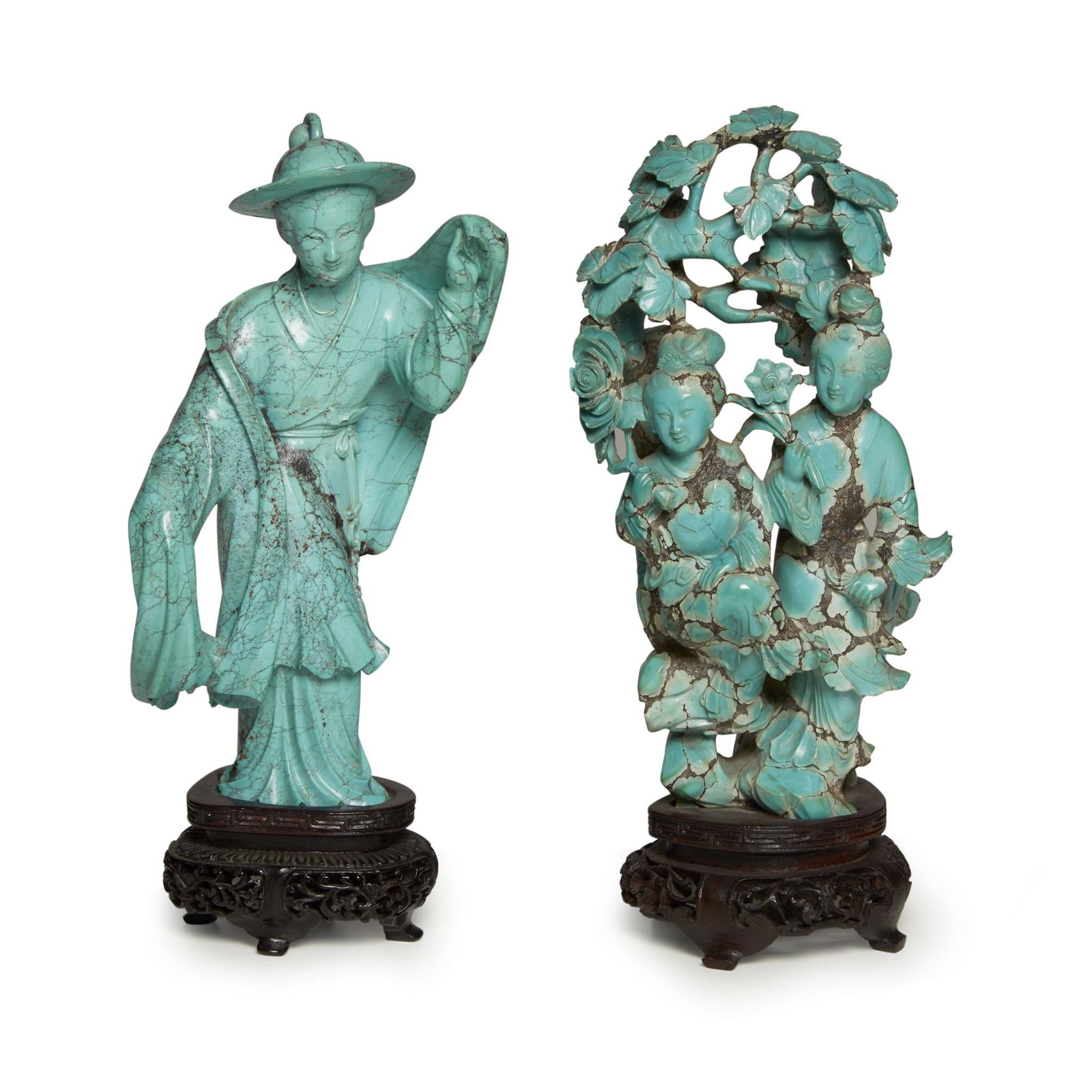 Two Chinese well-carved turquoise figural carvings, (1 of 1)