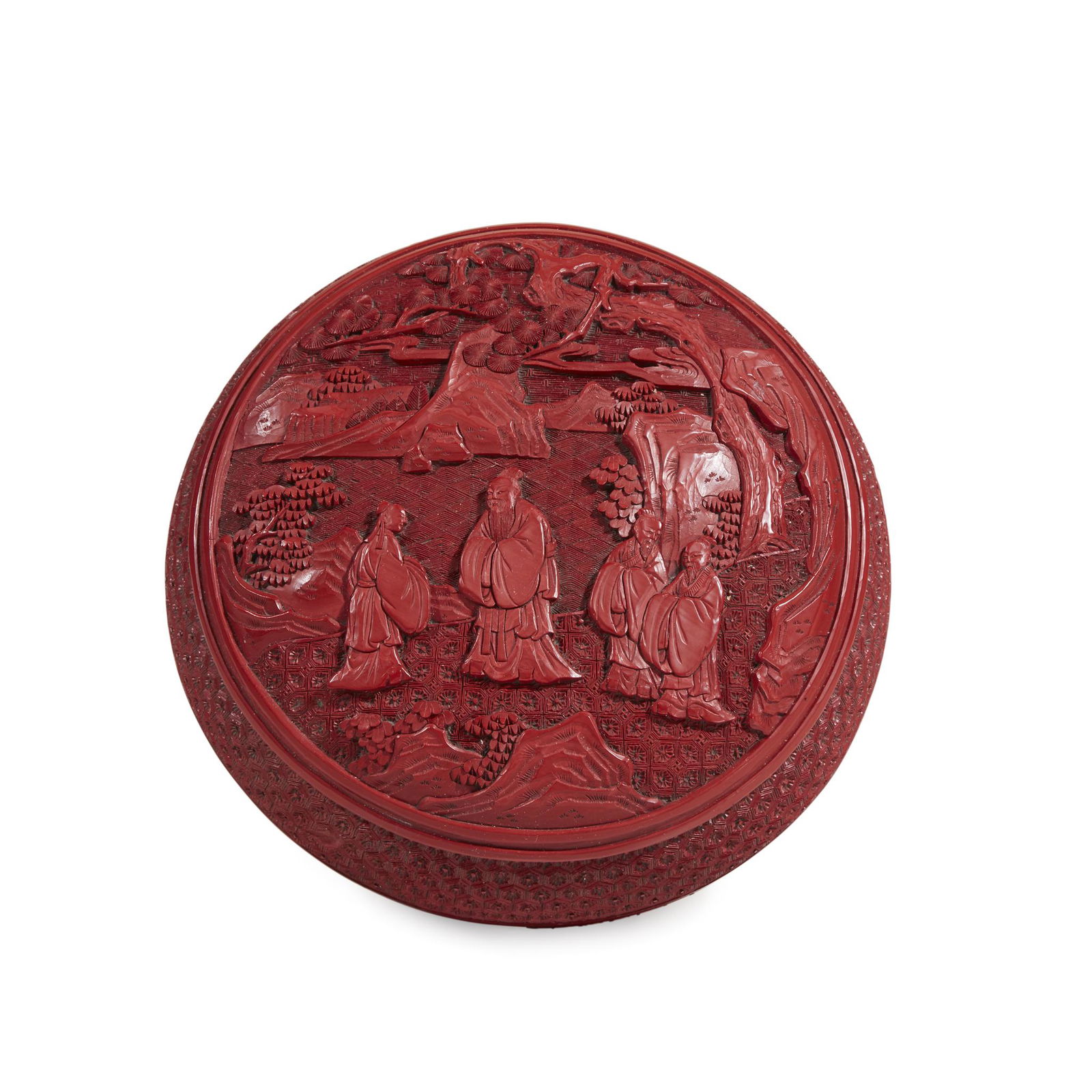 A Chinese carved cinnabar lacquer circular box, Qing (1 of 2)