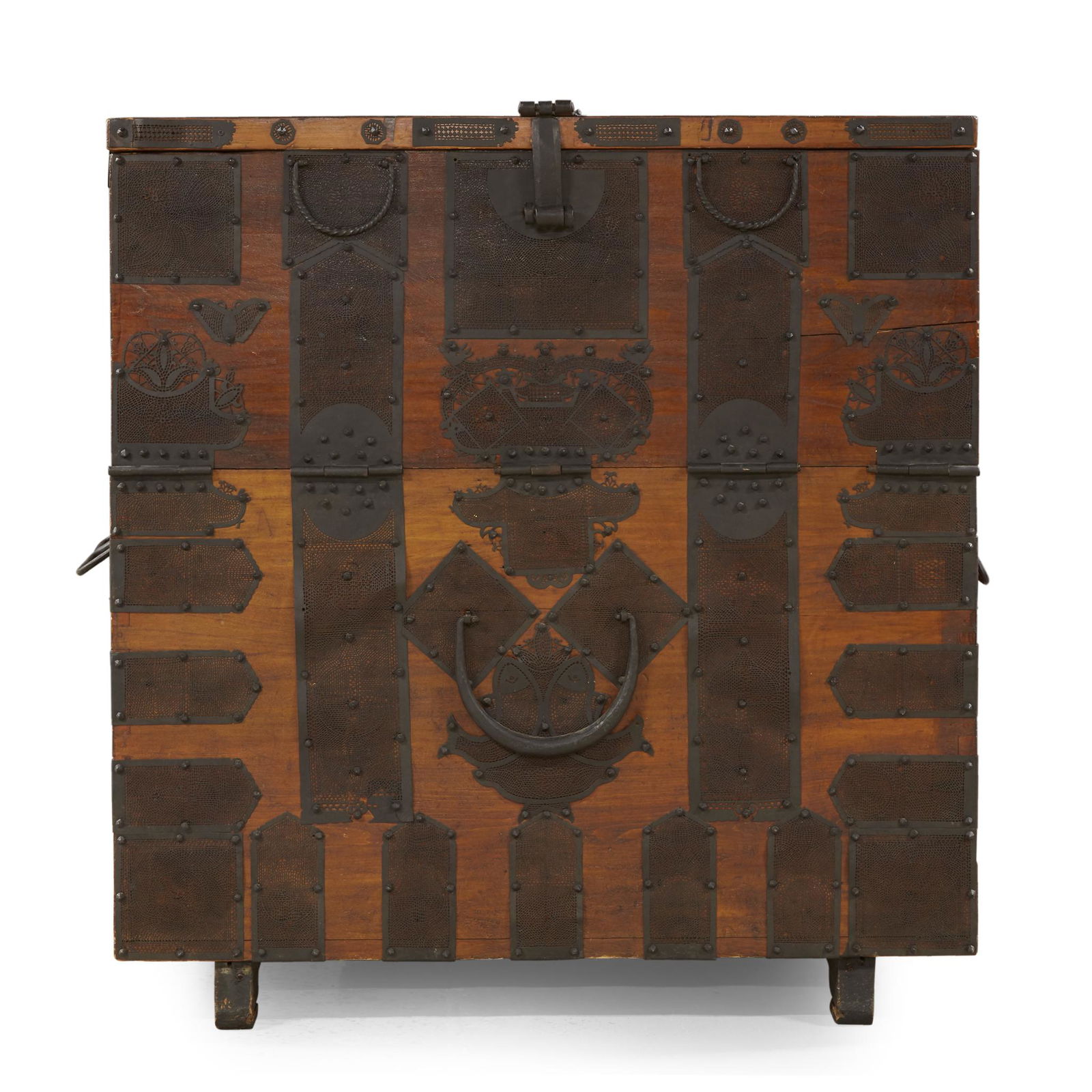 A Korean metal-mounted drop-front chest, (1 of 2)