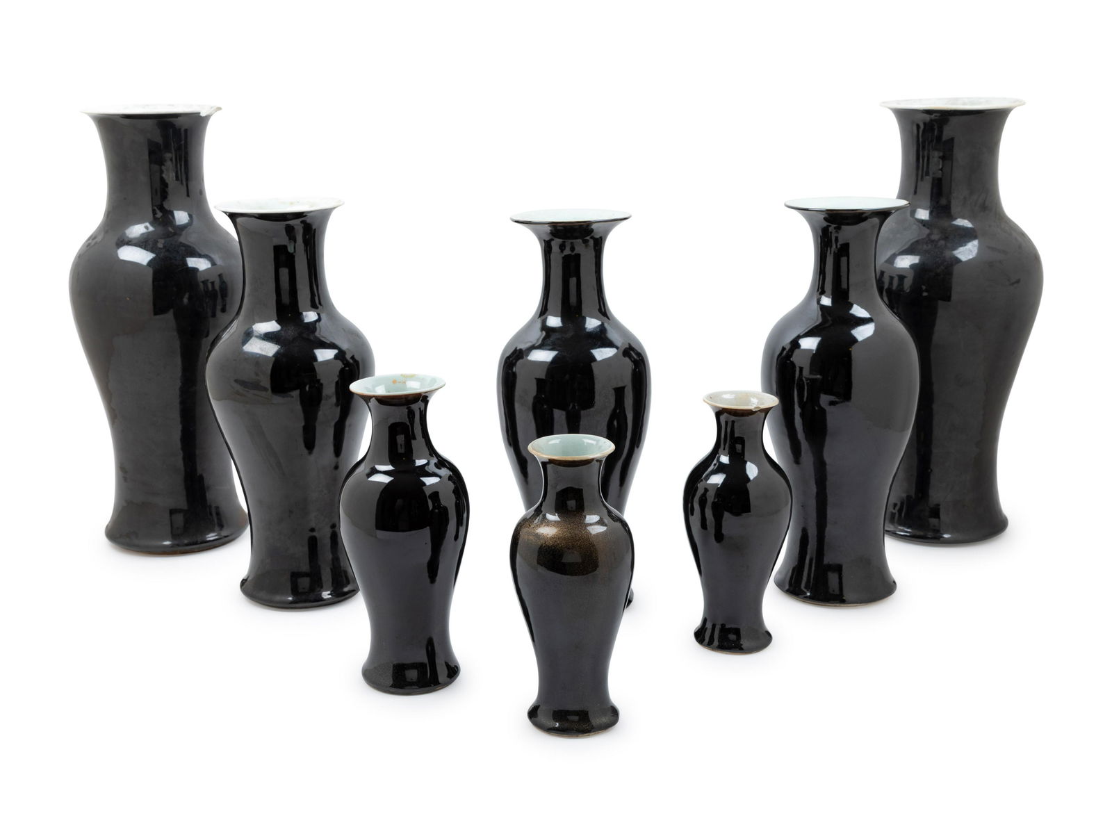 Eight Chinese Mirror Black Glazed Porcelain Vases (1 of 2)