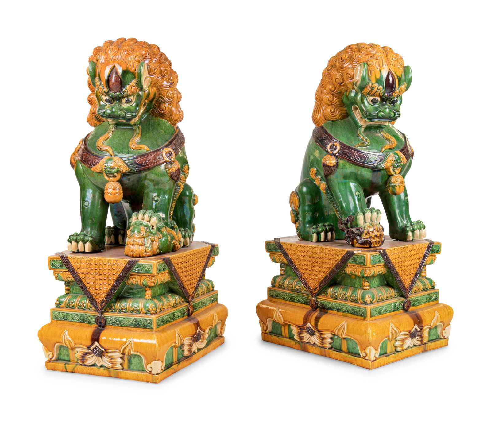 A Large Pair of Chinese Sancai Glazed Porcelain Fu (1 of 2)