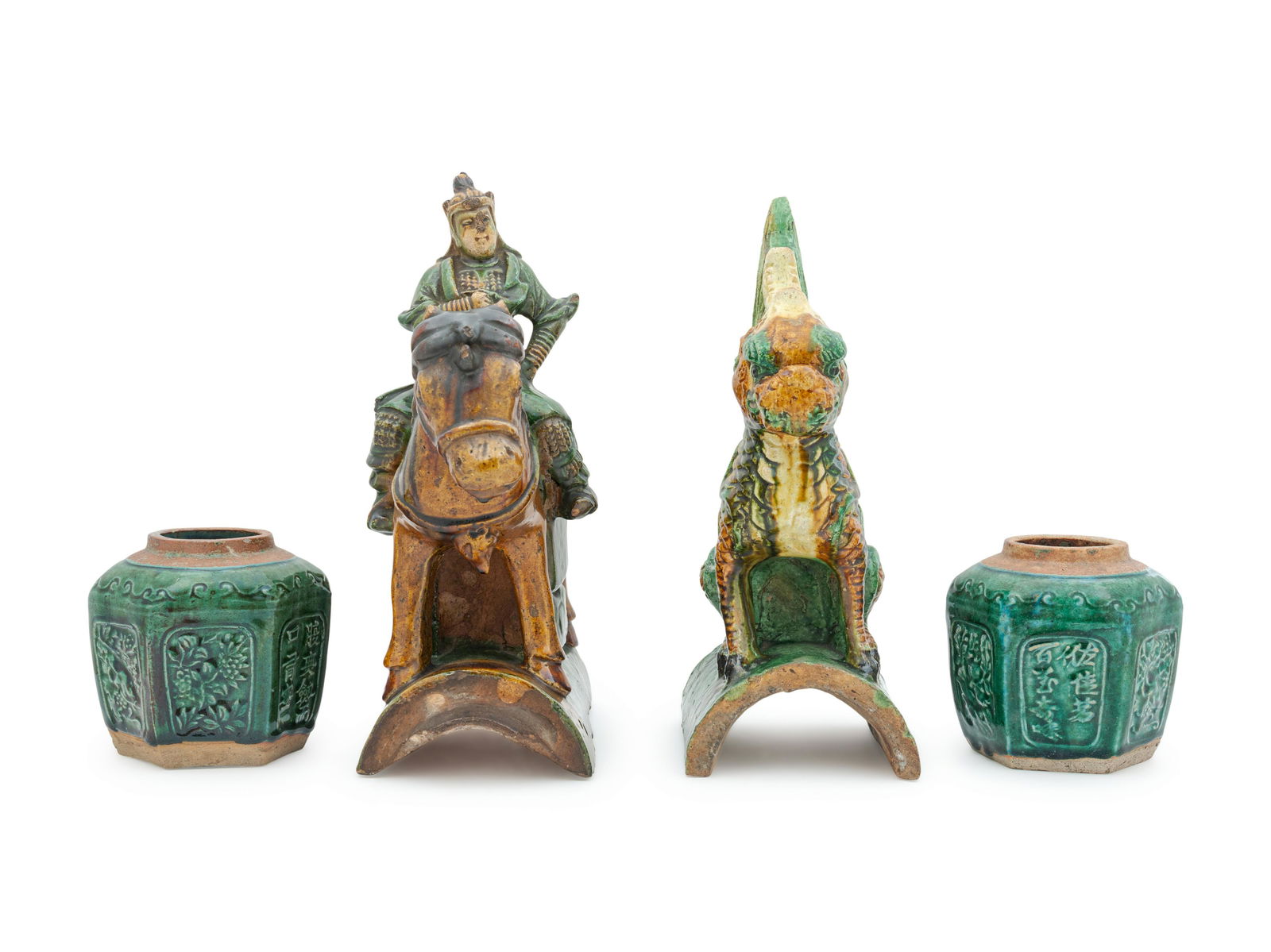A Group of Four Chinese Sancai Glazed Articles Height (1 of 2)