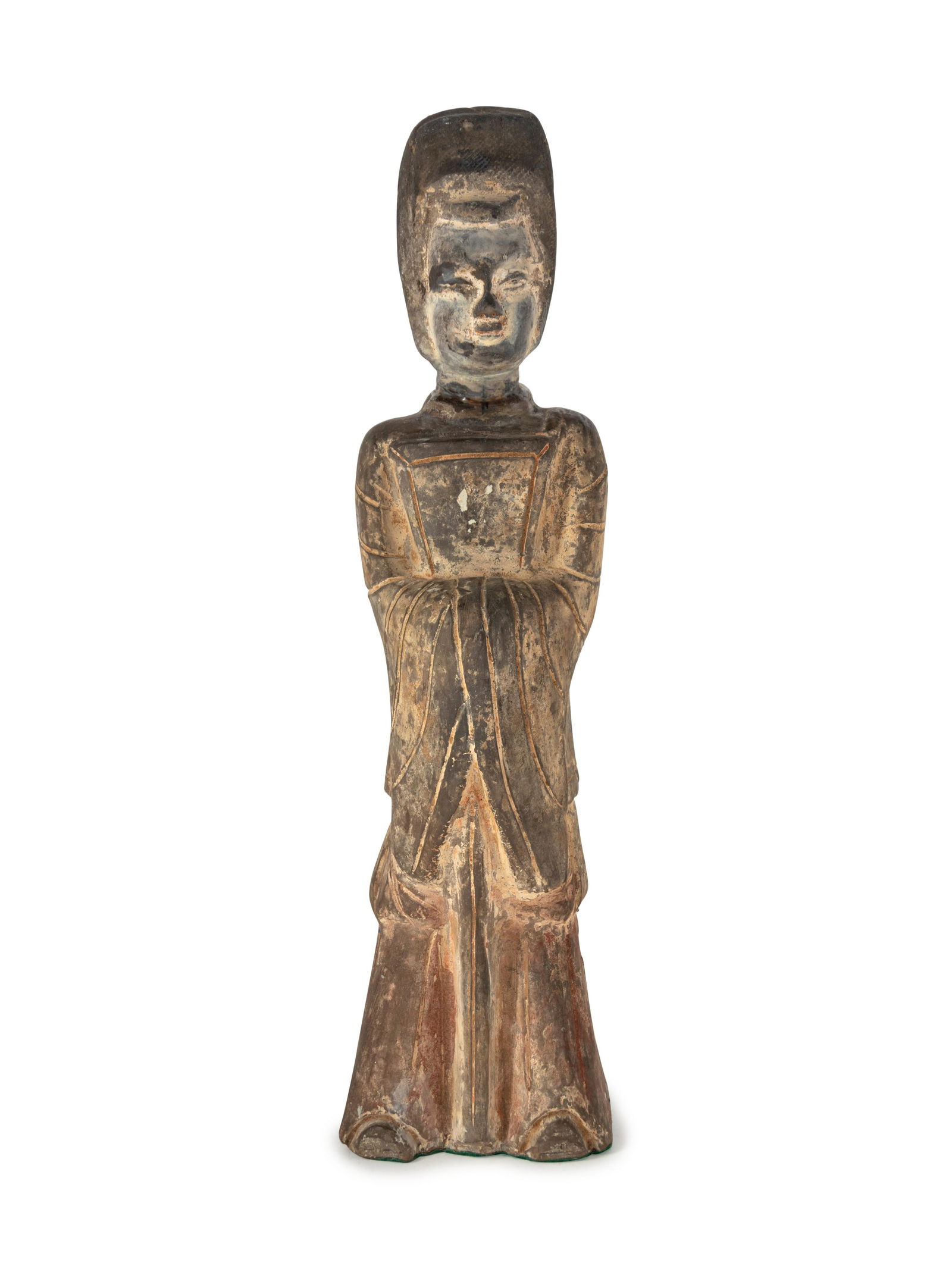 A Chinese Painted Grey Pottery Figure Height 16 1/2 (1 of 2)