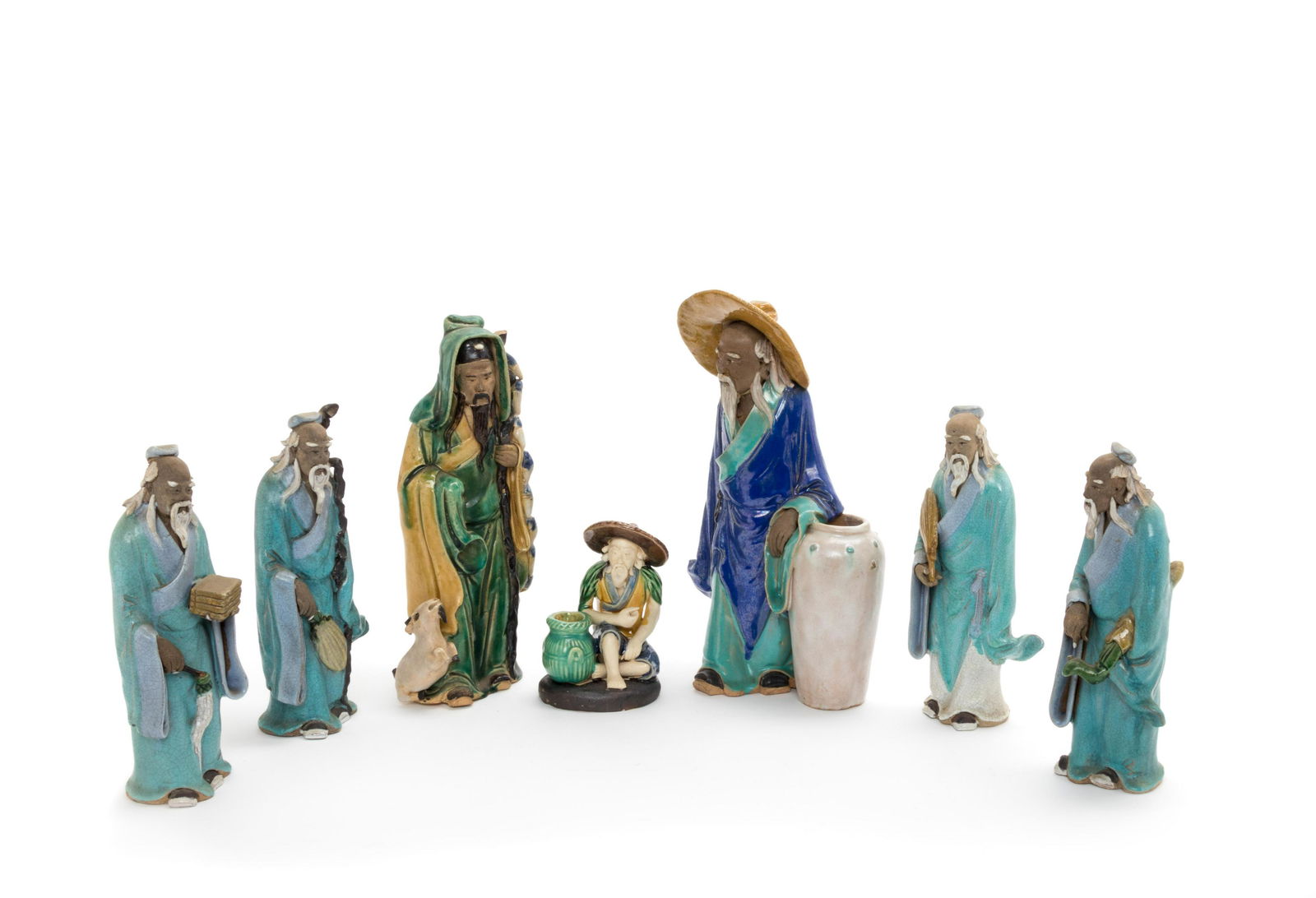 Seven Chinese Enameled Pottery Figures Height of (1 of 1)