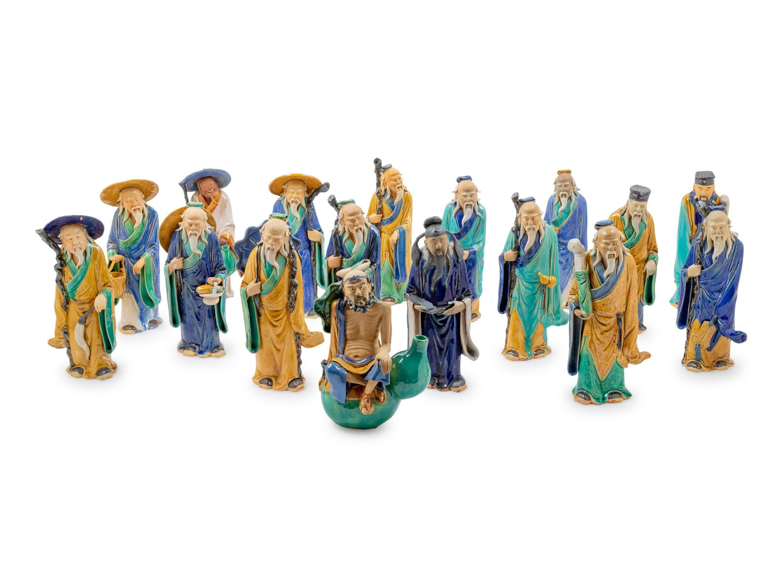 Seventeen Chinese Polychrome Enameled Pottery Figures (1 of 1)