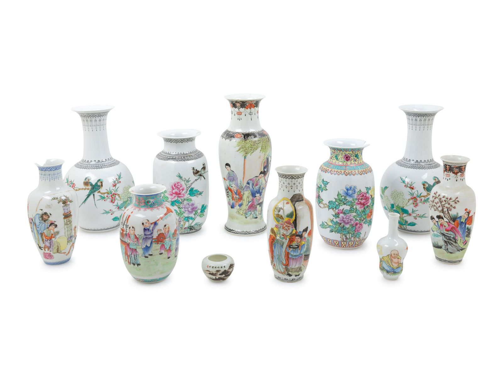 Eleven Chinese Famille Rose Porcelain Vases Height of (1 of 2)