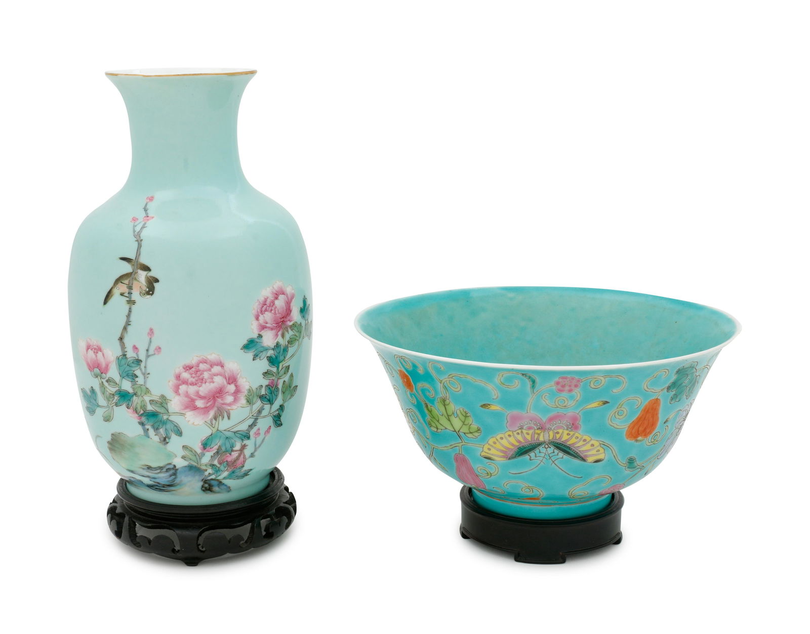 Two Chinese Turquoise Ground Famille Rose Porcelain (1 of 2)