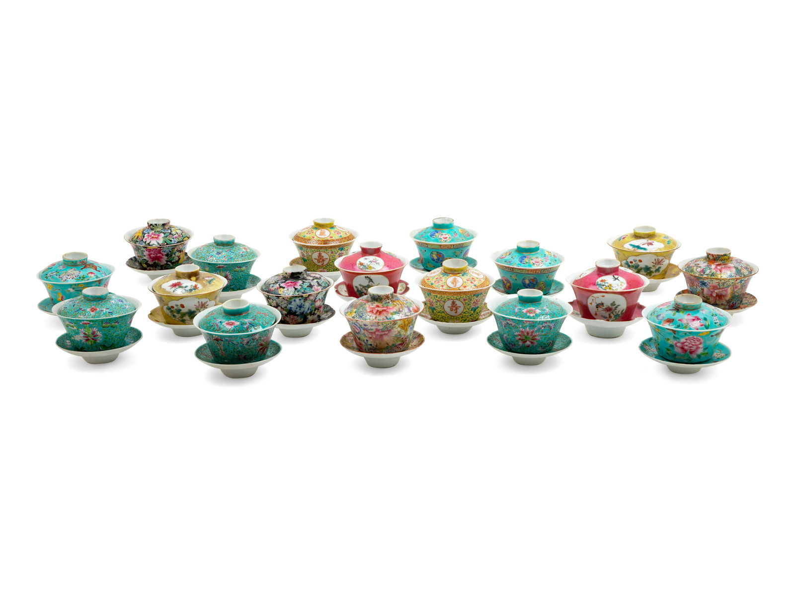 Eighteen Chinese Famille Rose Porcelain Covered Tea (1 of 2)