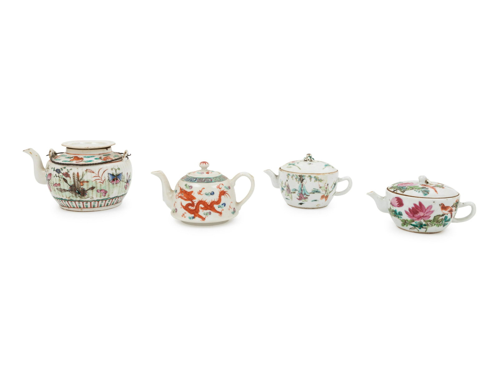 Four Chinese Famille Rose Porcelain Teapots Height of (1 of 3)