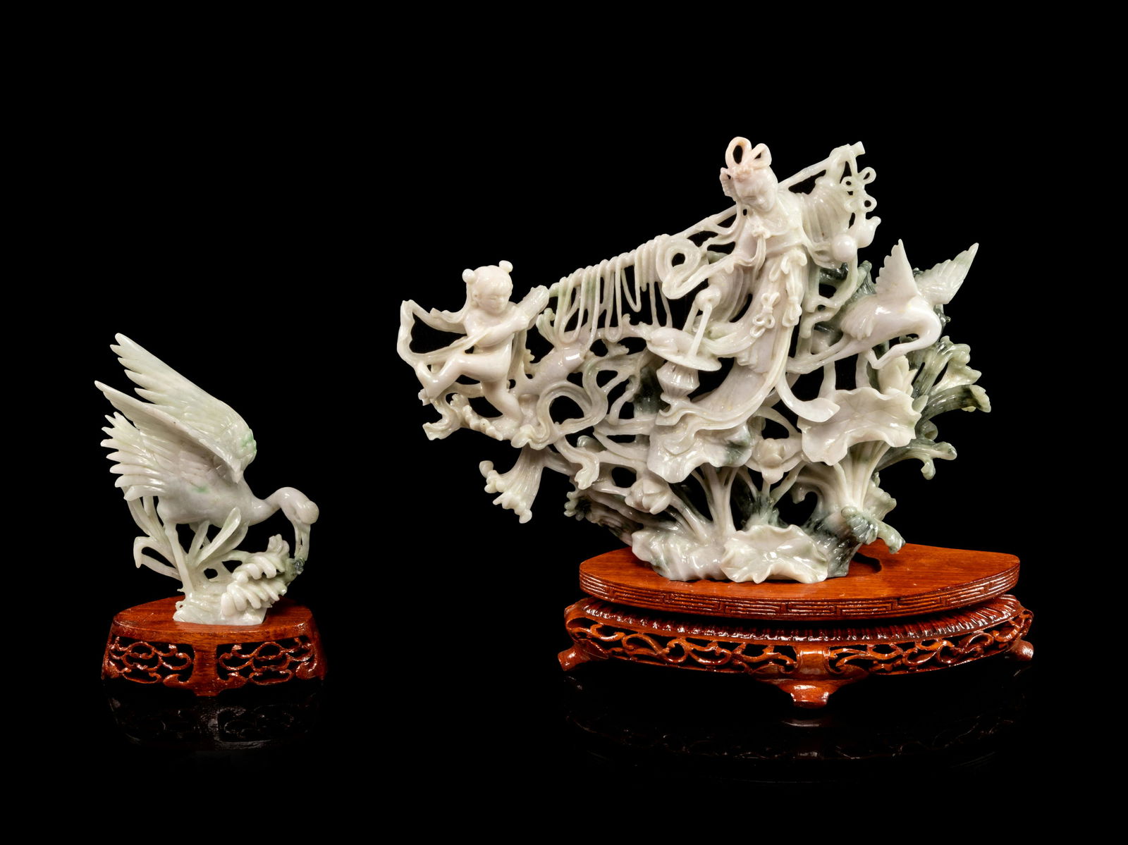 Two Chinese Pale Celadon Jadeite Carvings Height of (1 of 3)