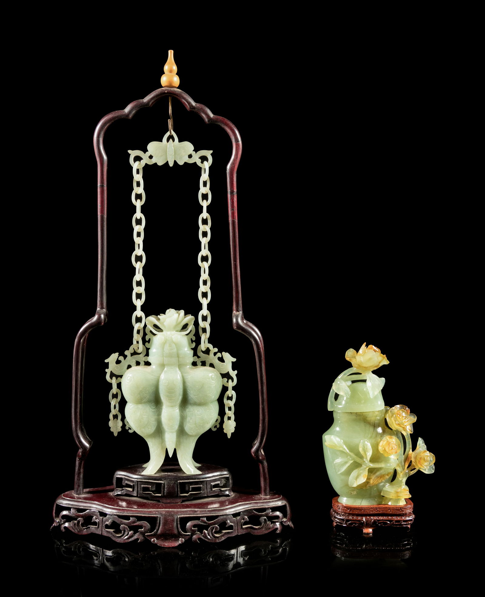 Two Chinese Hardstone Flower Vases Height of taller 17 (1 of 2)