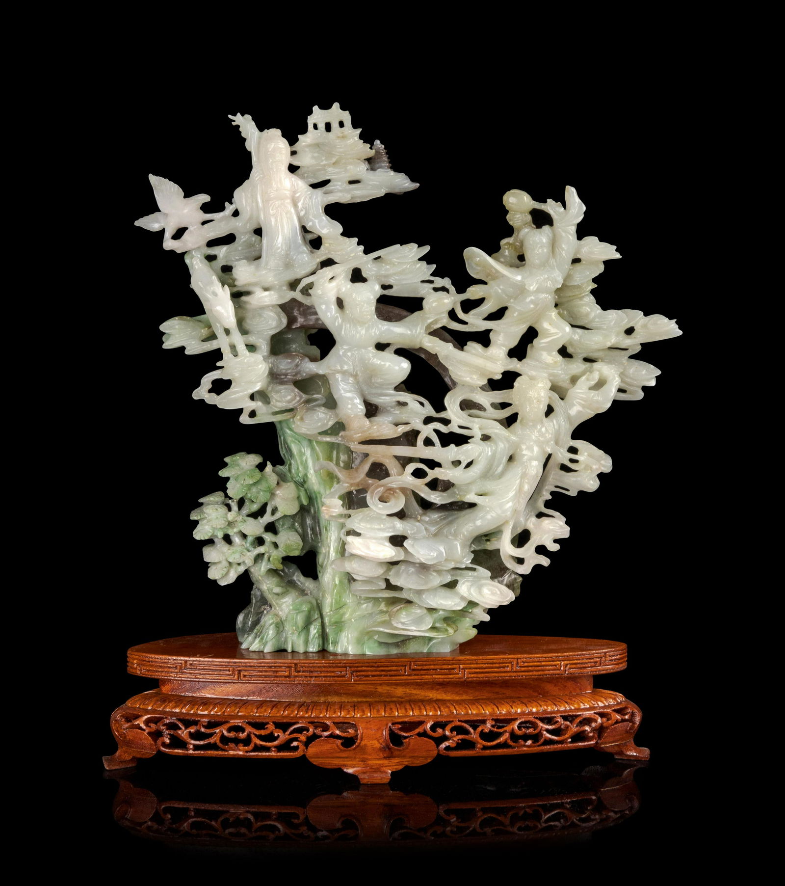 A Chinese Jade Figural Group Height 8 3/4 in., 22 cm. (1 of 2)