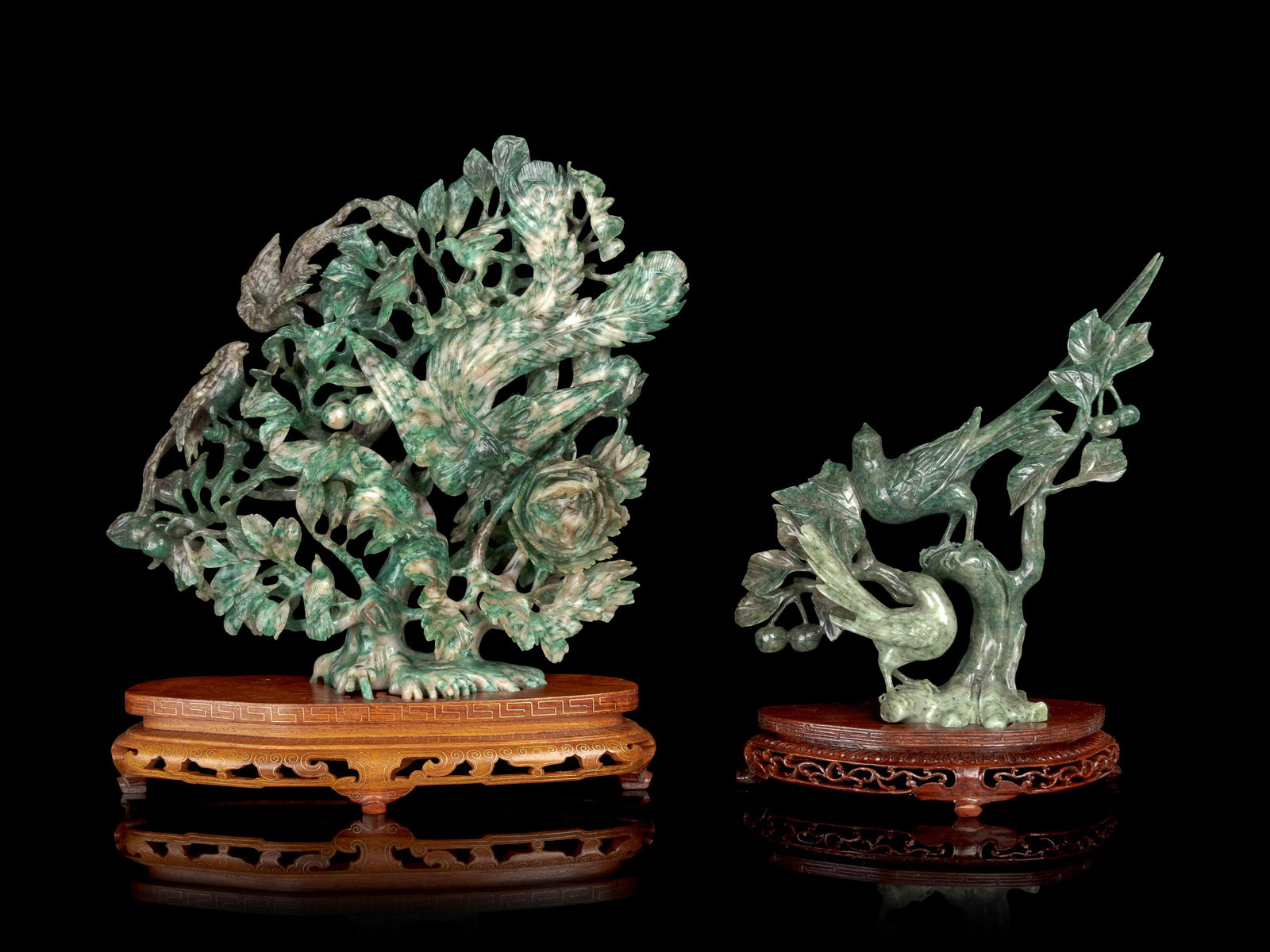 Two Chinese Green Hardstone Figures of Birds Height of (1 of 2)