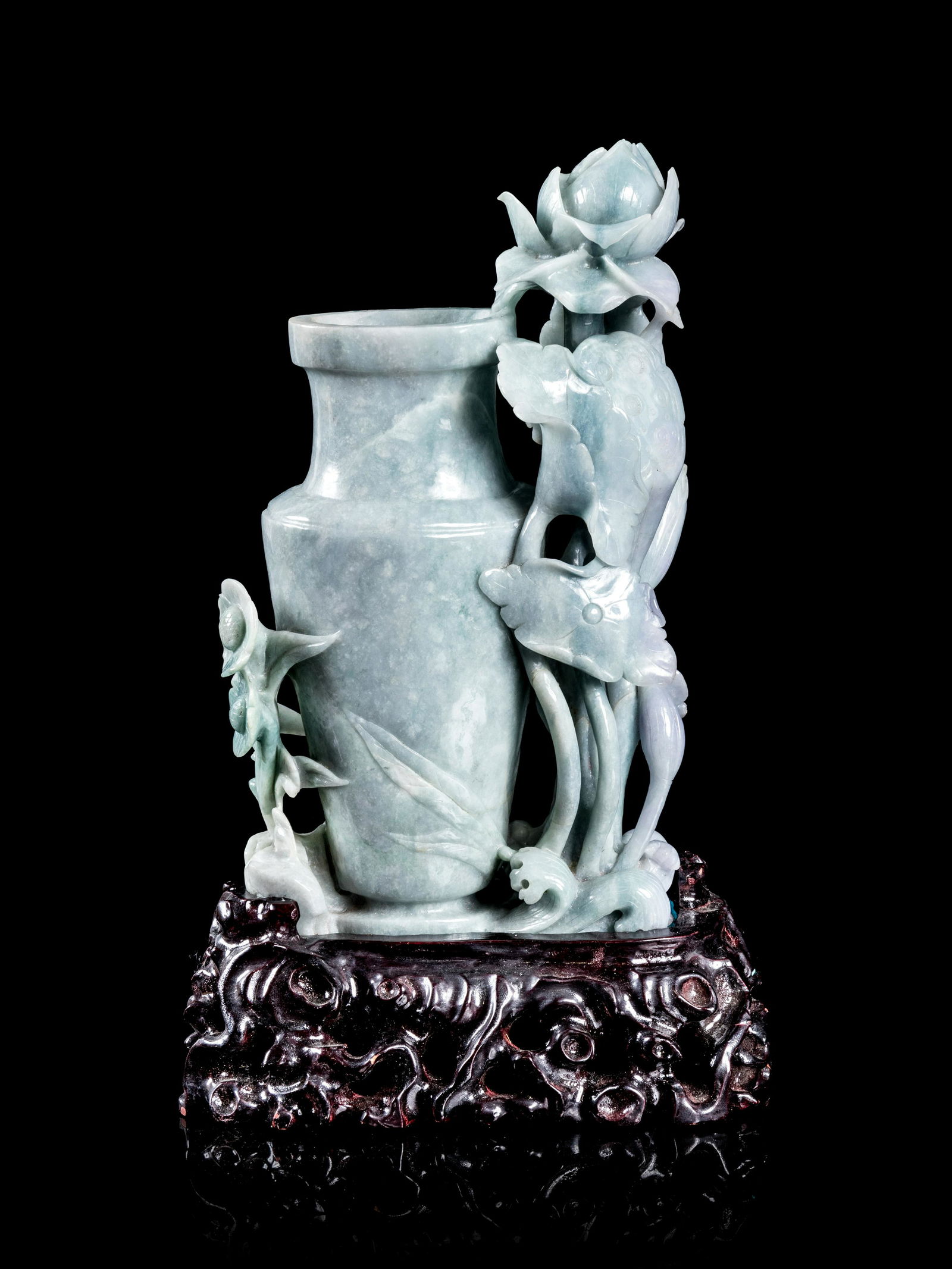 A Chinese Pale Celadon Jadeite Flower Vase Height 10 (1 of 3)