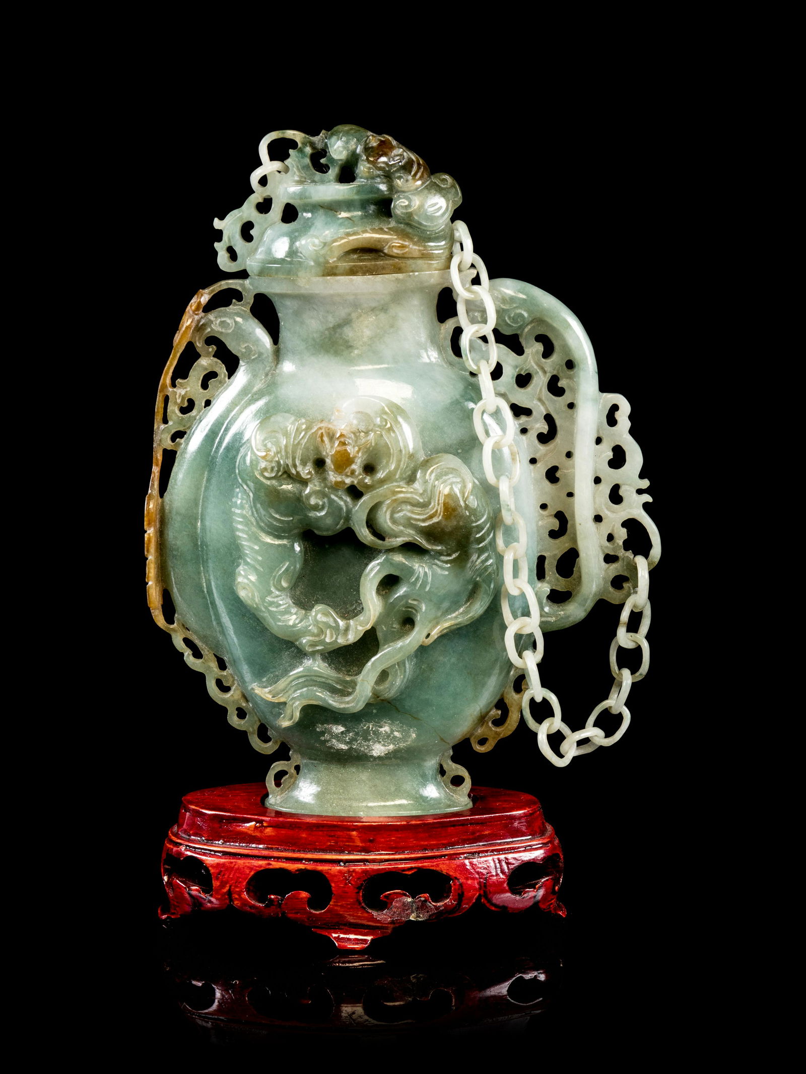 A Small Chinese Celadon Jadeite Covered Vase Height of (1 of 3)