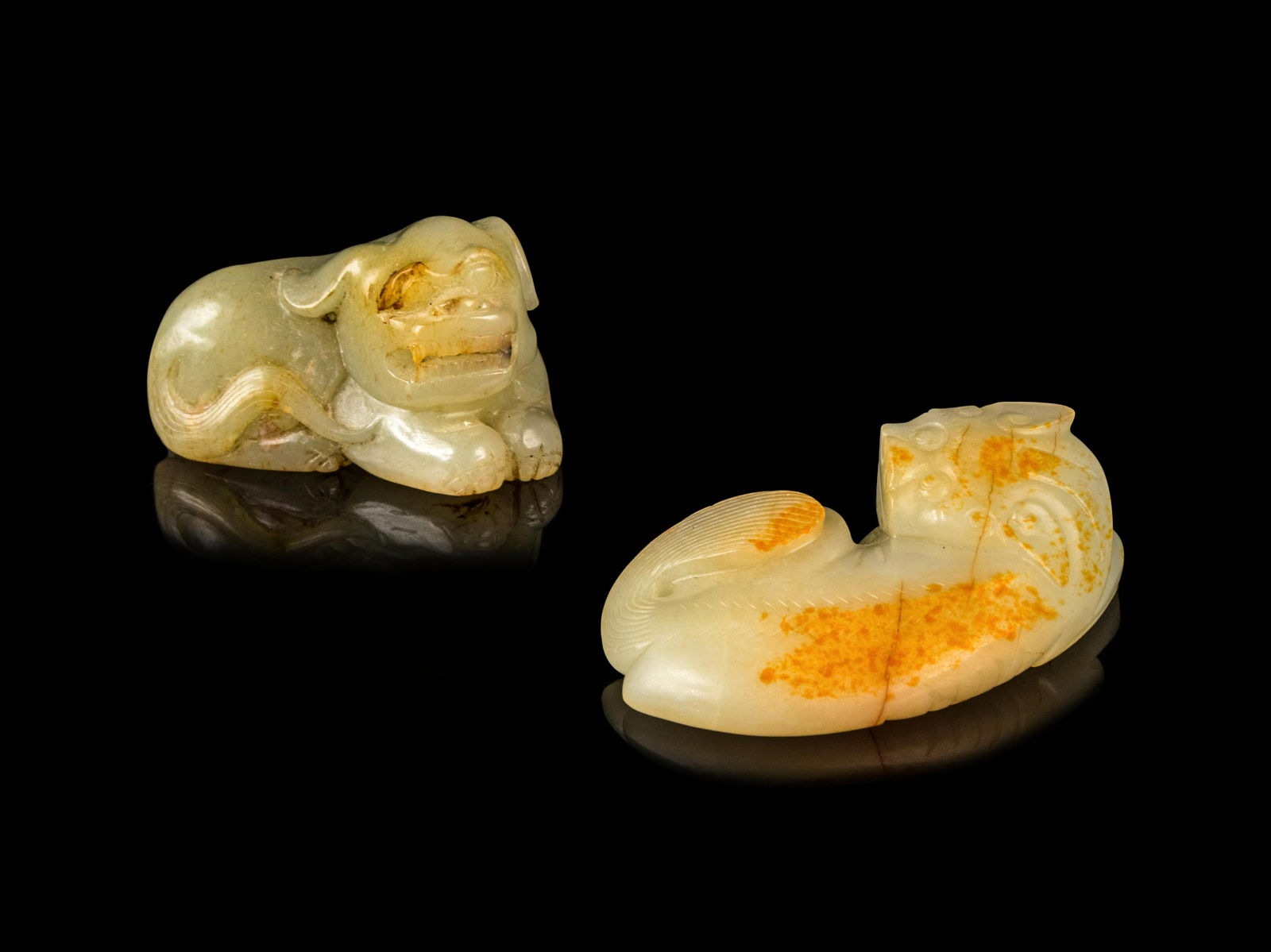 Two Chinese Jade Figures of Fu Lions Length of largest (1 of 1)